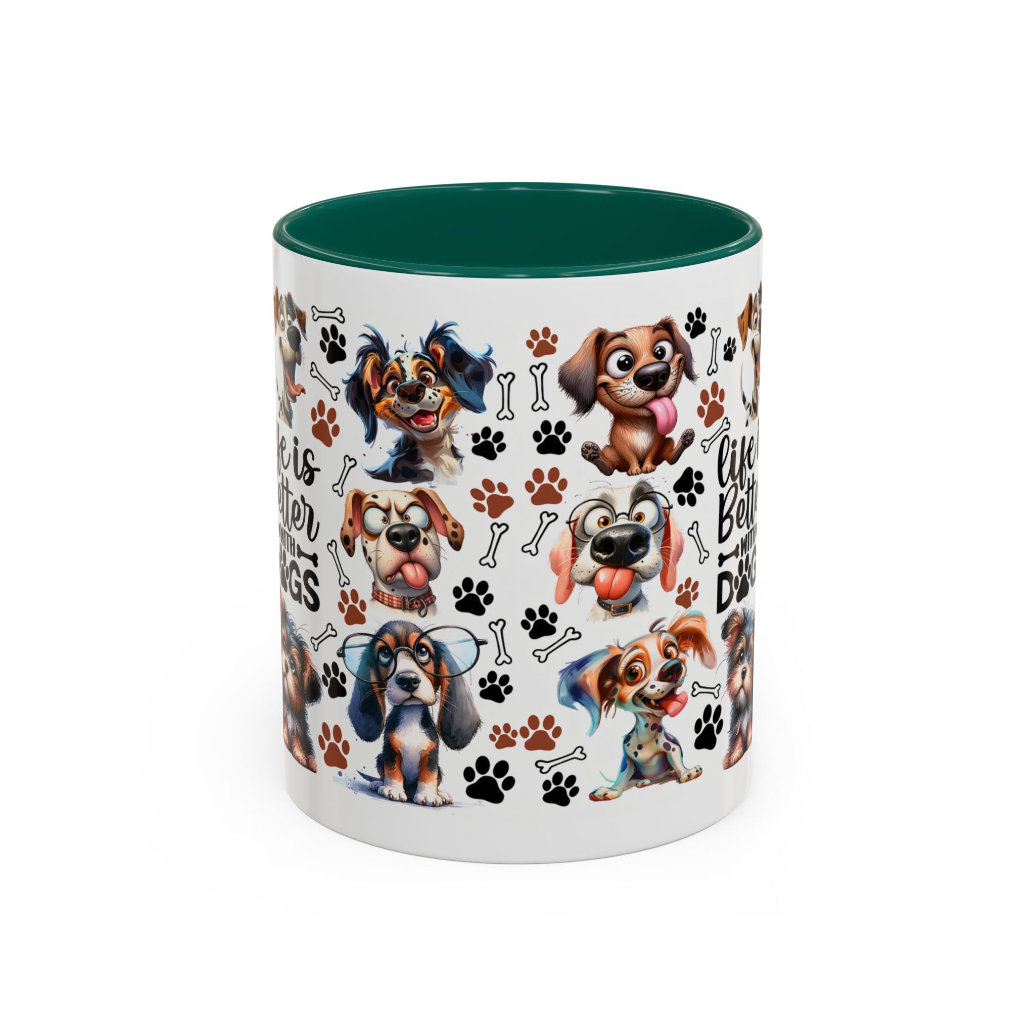 Dog Lover - "Life is Better with Dogs" Colourful Paw Print Ceramic Mug 11oz