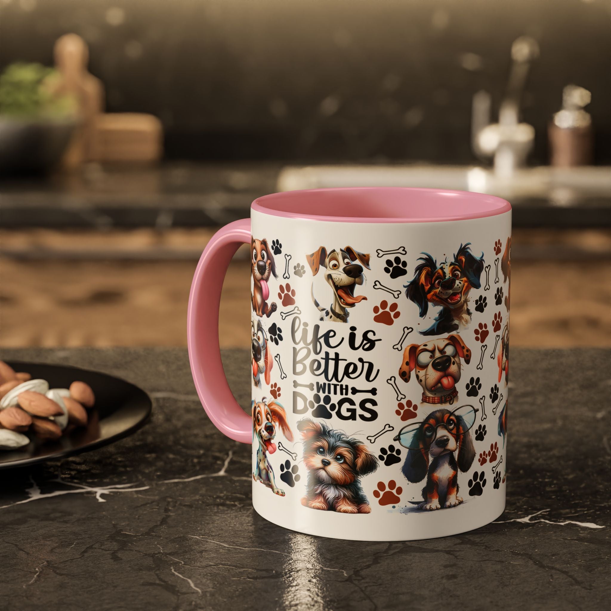 Dog Lover - "Life is Better with Dogs" Colourful Paw Print Ceramic Mug 11oz