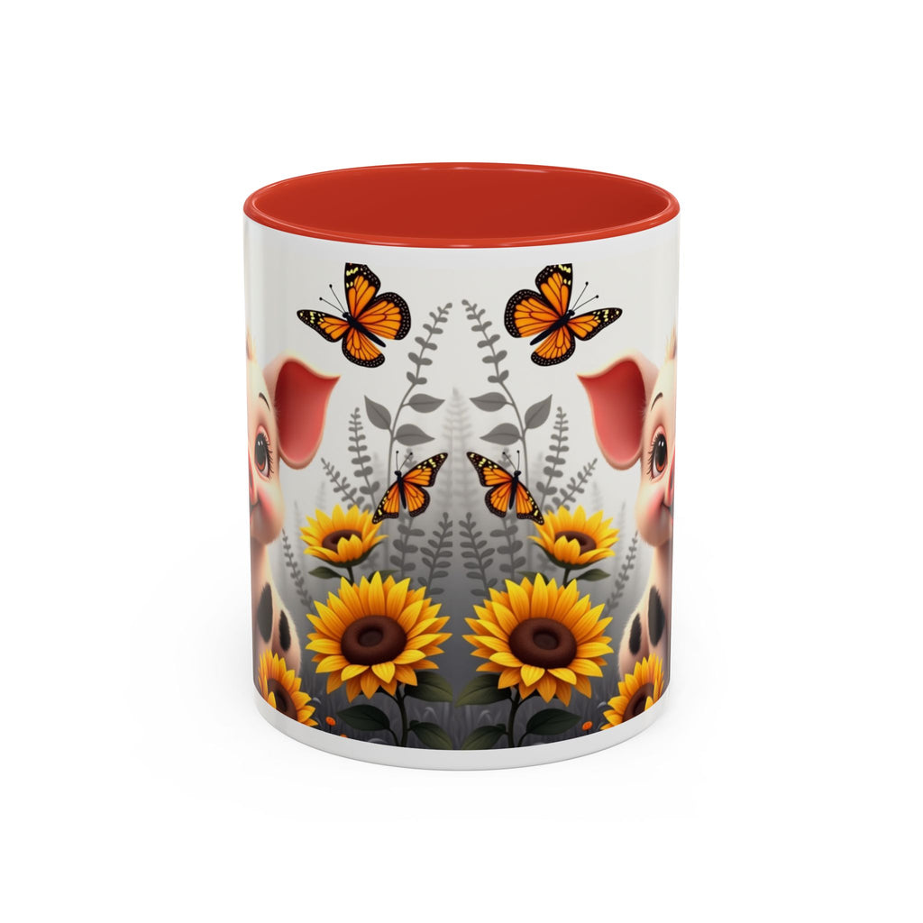 Cute Piglet, Sunflower & Monarch Butterflies Accent Coffee Mug