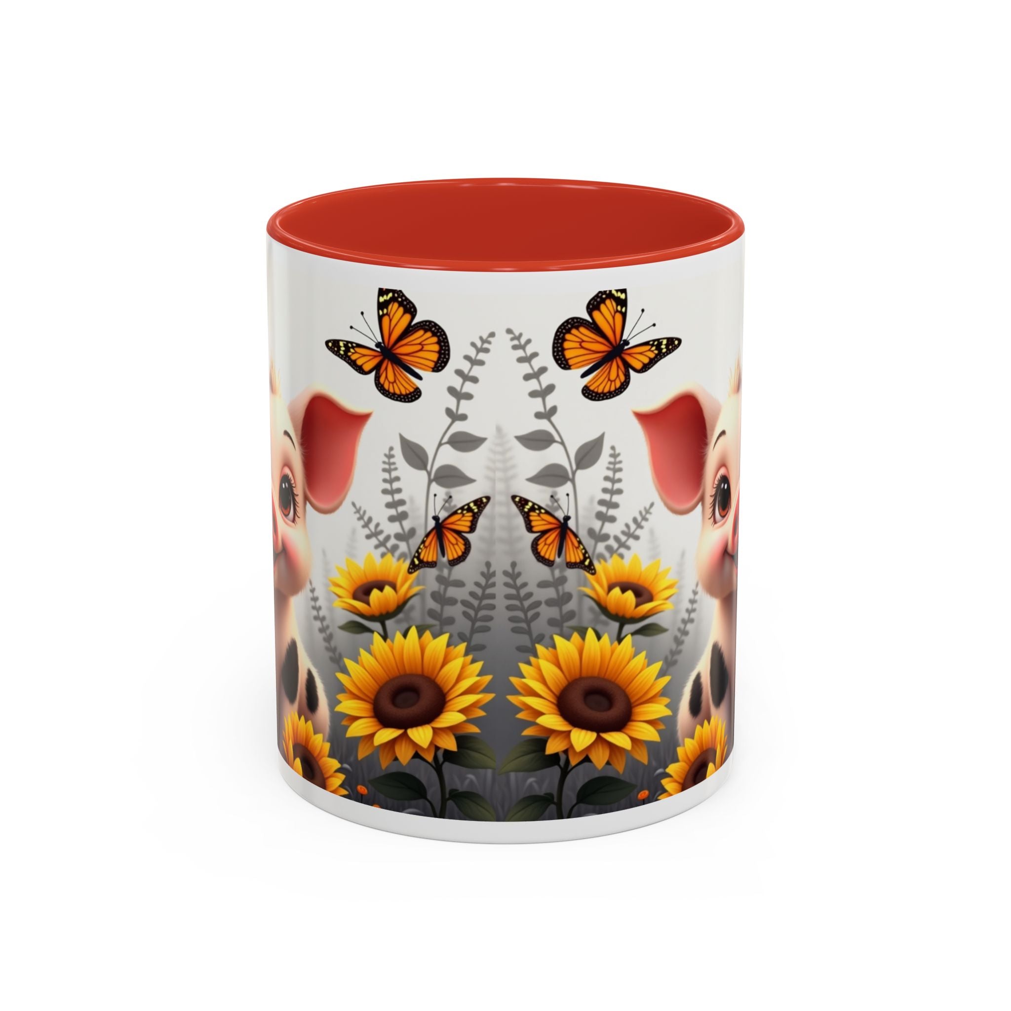 Cute Piglet, Sunflower & Monarch Butterflies Accent Coffee Mug