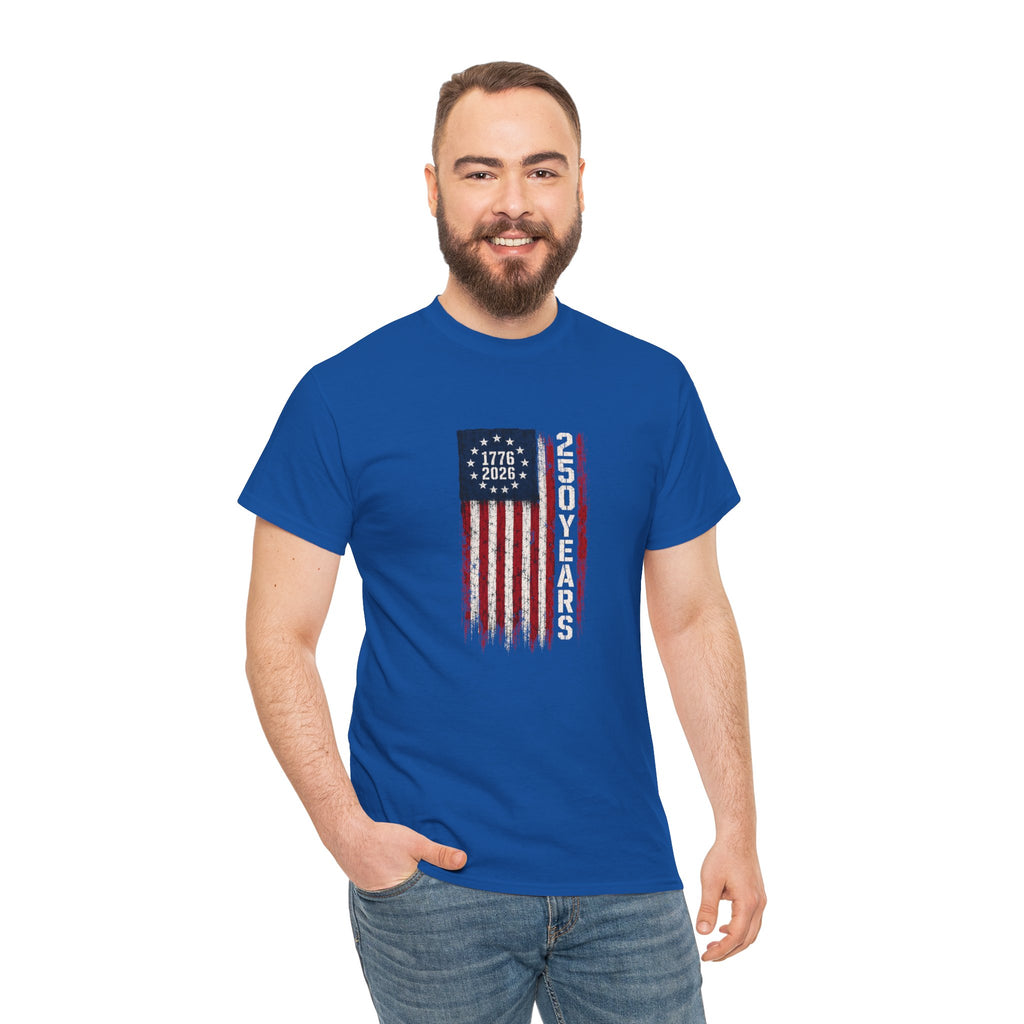 1776–2026 250 Years Flag T-Shirt — American Bicentennial Anniversary Tee