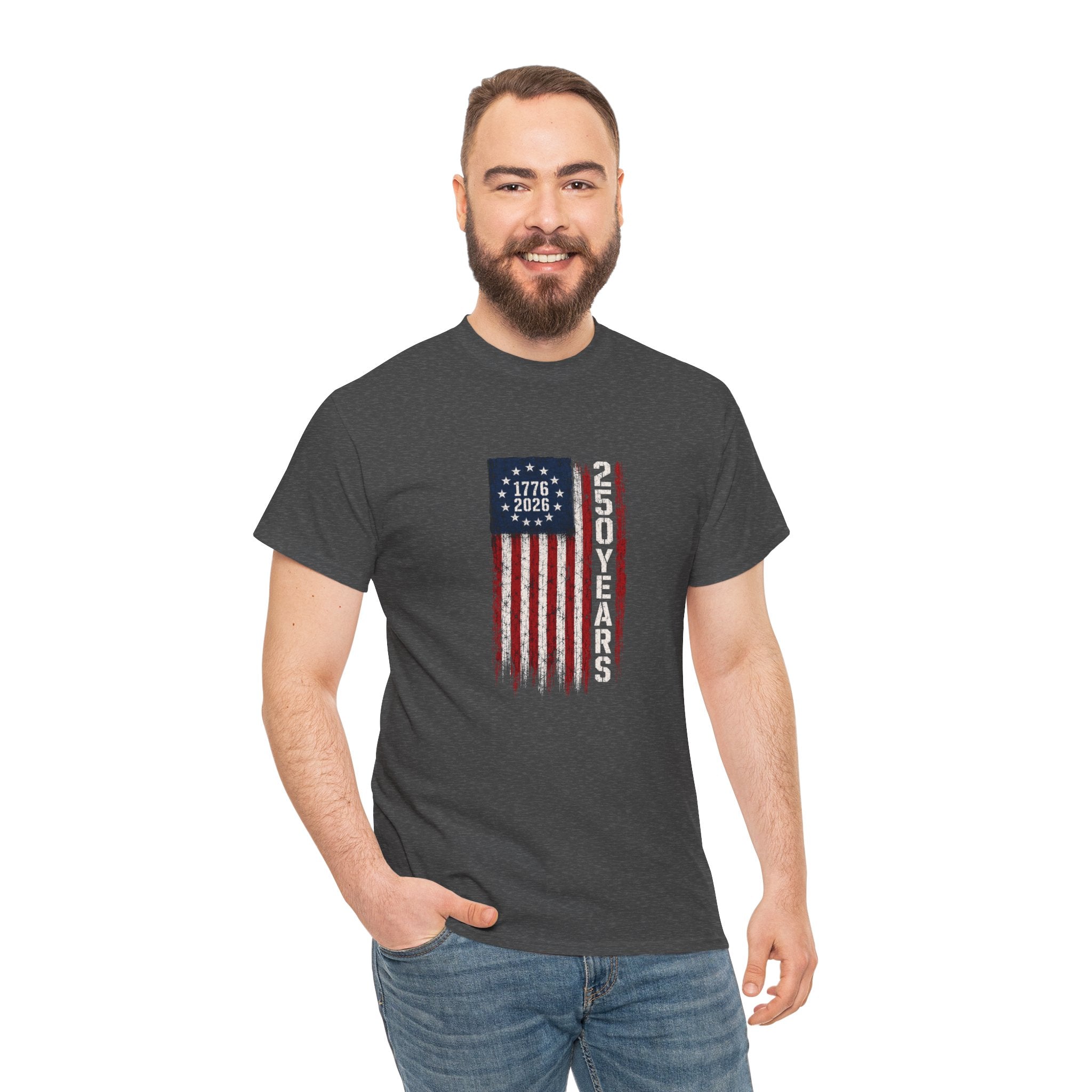 1776–2026 250 Years Flag T-Shirt — American Bicentennial Anniversary Tee