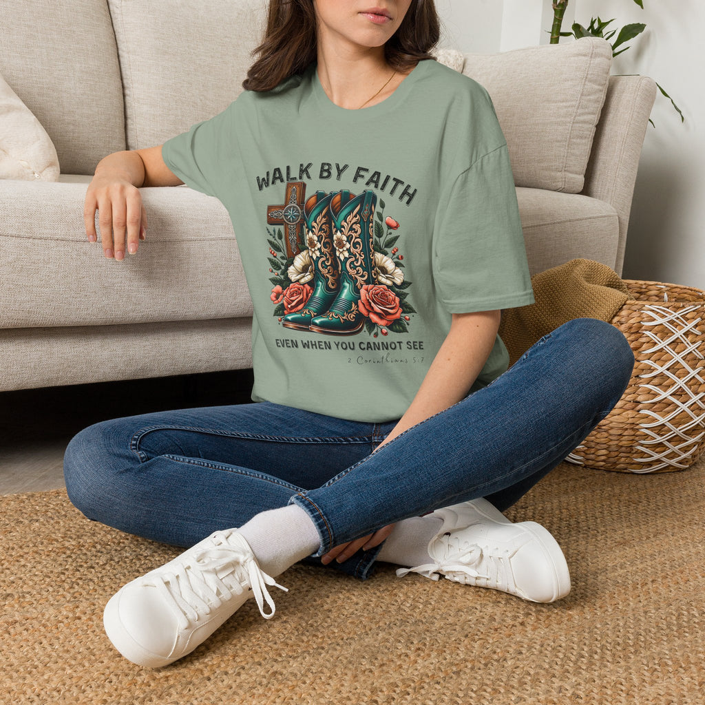 Walk By Faith Cowboy Boots T-Shirt — 'Walk By Faith' Christian Western Tee