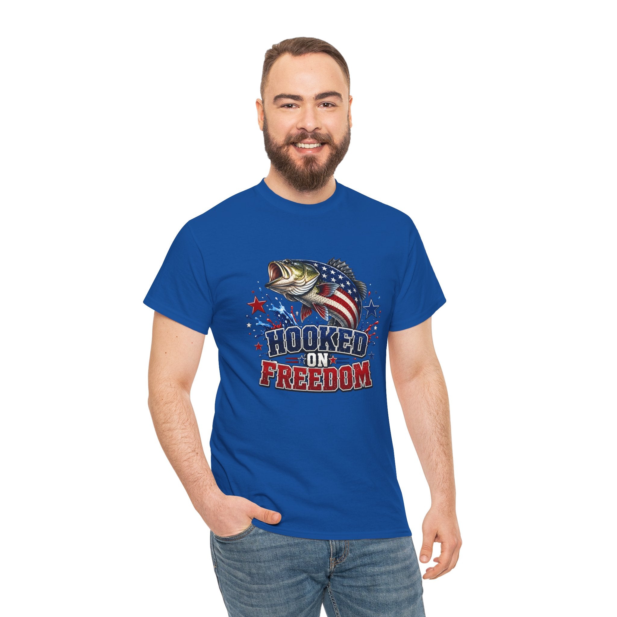 Hooked on Freedom Fishing T-Shirt — Patriotic Bass Graphic Tee
