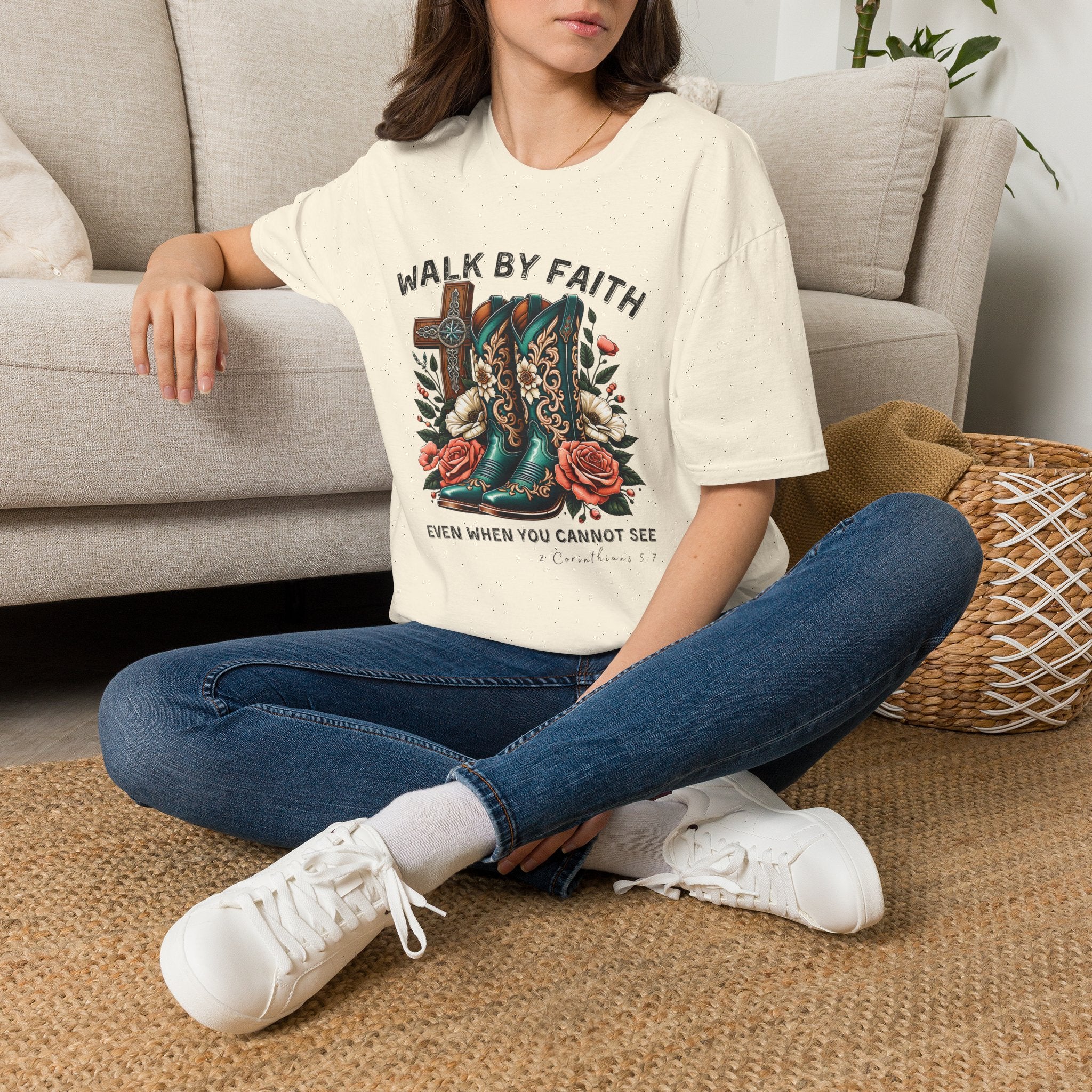 Walk By Faith Cowboy Boots T-Shirt — 'Walk By Faith' Christian Western Tee