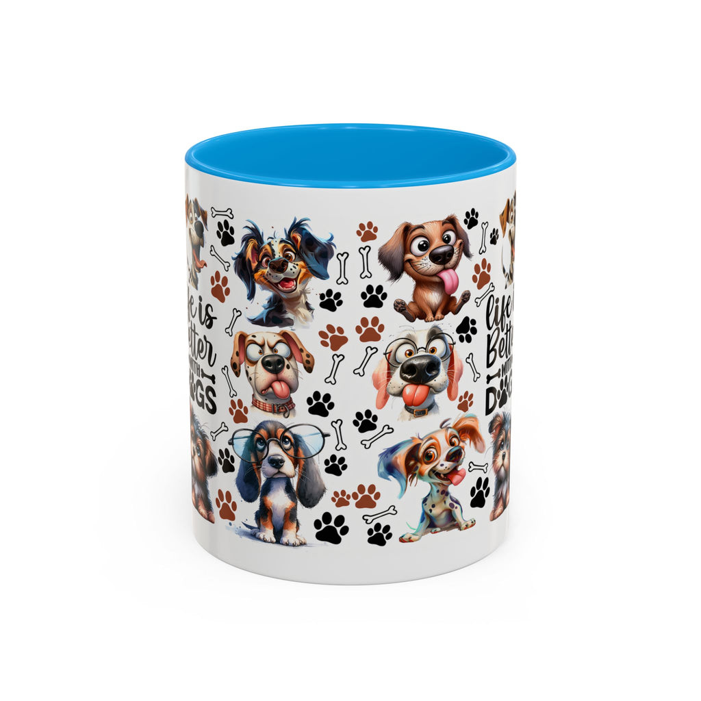 Dog Lover - "Life is Better with Dogs" Colourful Paw Print Ceramic Mug 11oz