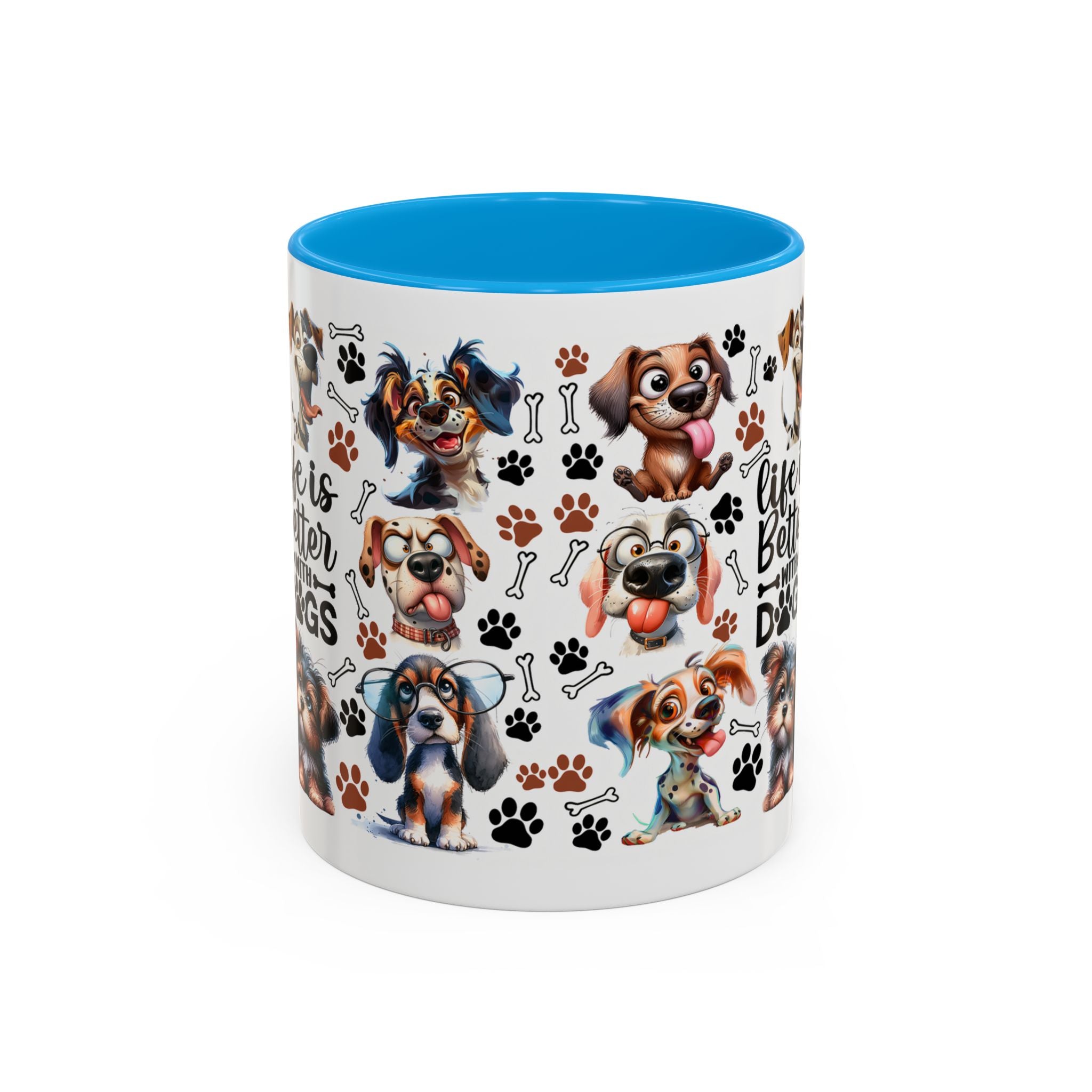 Dog Lover - "Life is Better with Dogs" Colourful Paw Print Ceramic Mug 11oz