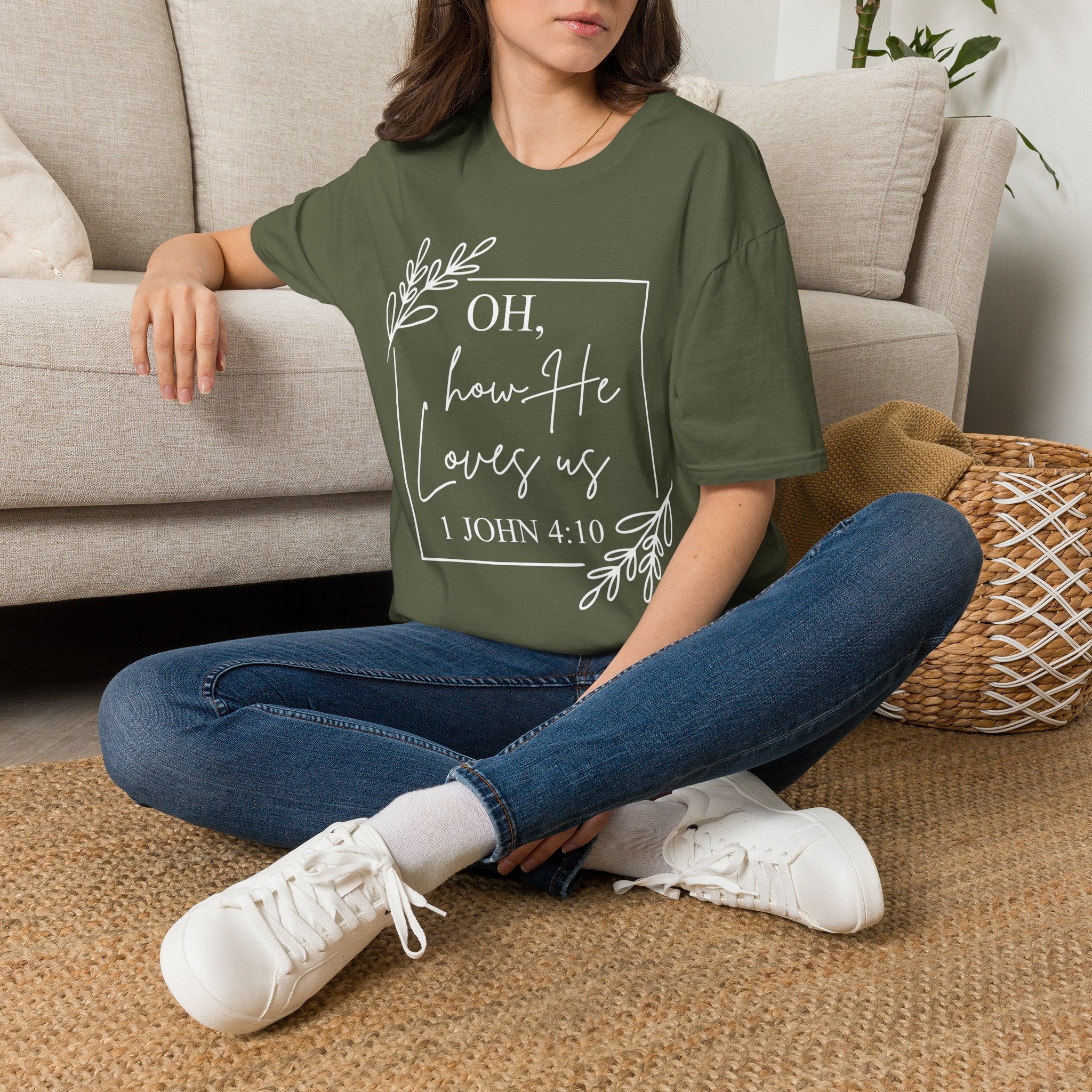 Oh How He Loves Us T-Shirt | 1 John 4:10 | Unisex Softstyle Christian T-shirt