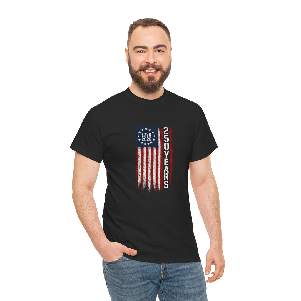 1776–2026 250 Years Flag T-Shirt — American Bicentennial Anniversary Tee