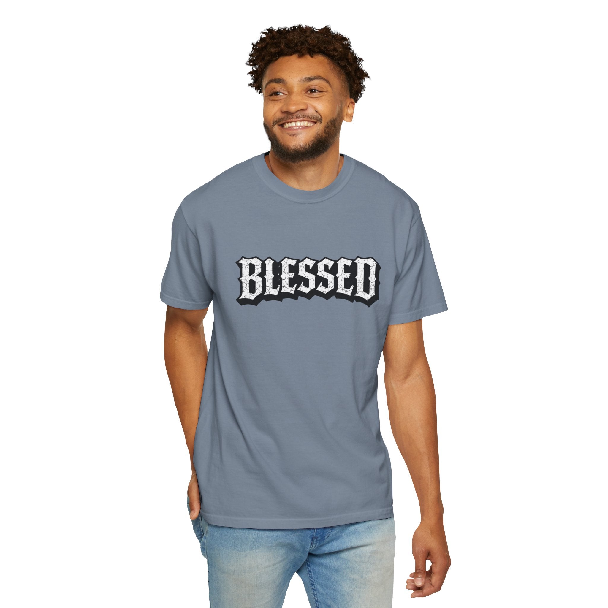 Blessed Script T-shirt | Garment-Dyed Casual Tee | Unisex T-shirt