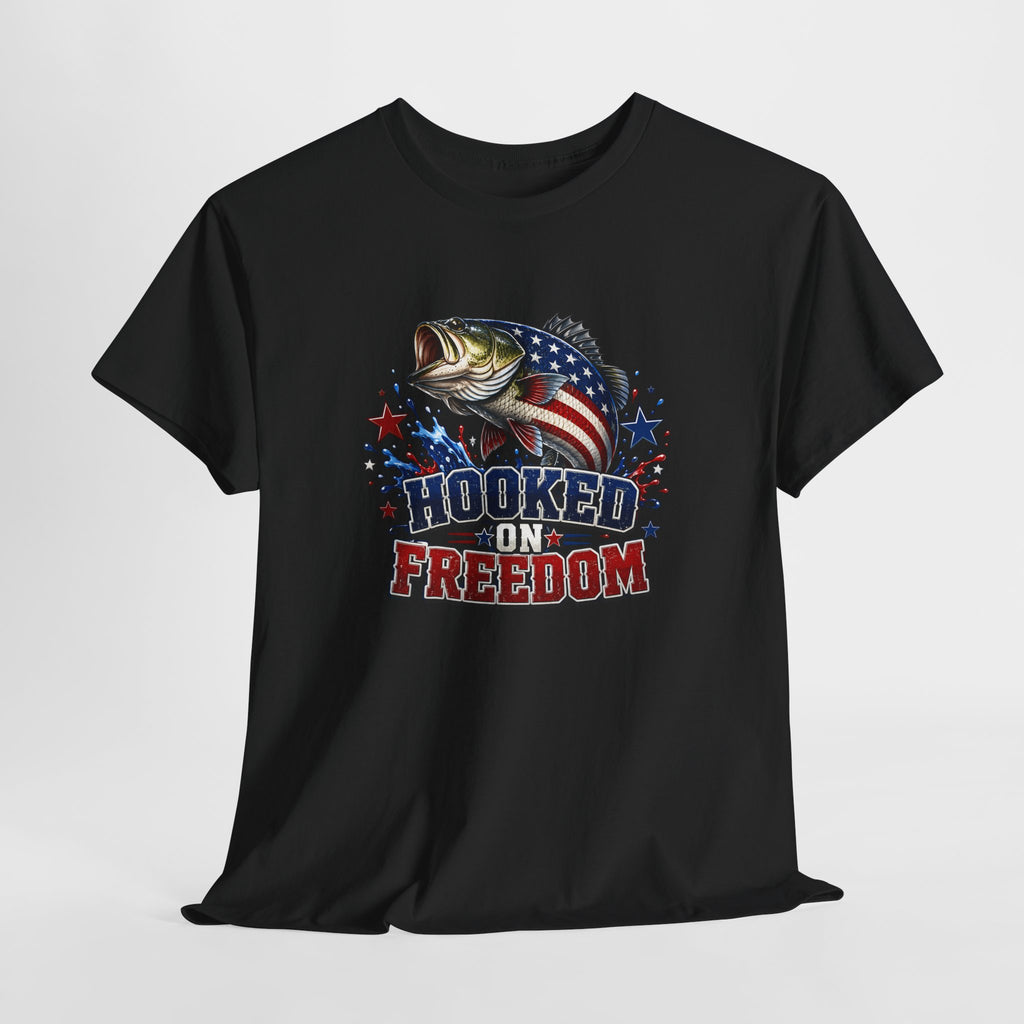 Hooked on Freedom Fishing T-Shirt — Patriotic Bass Graphic Tee