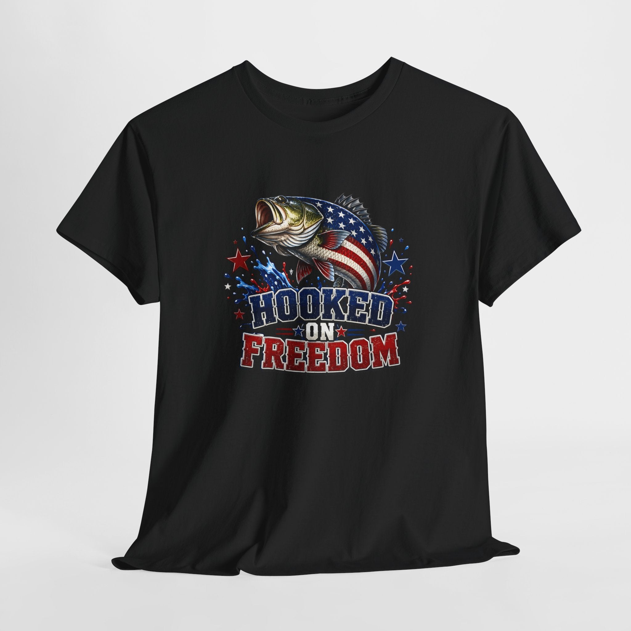 Hooked on Freedom Fishing T-Shirt — Patriotic Bass Graphic Tee