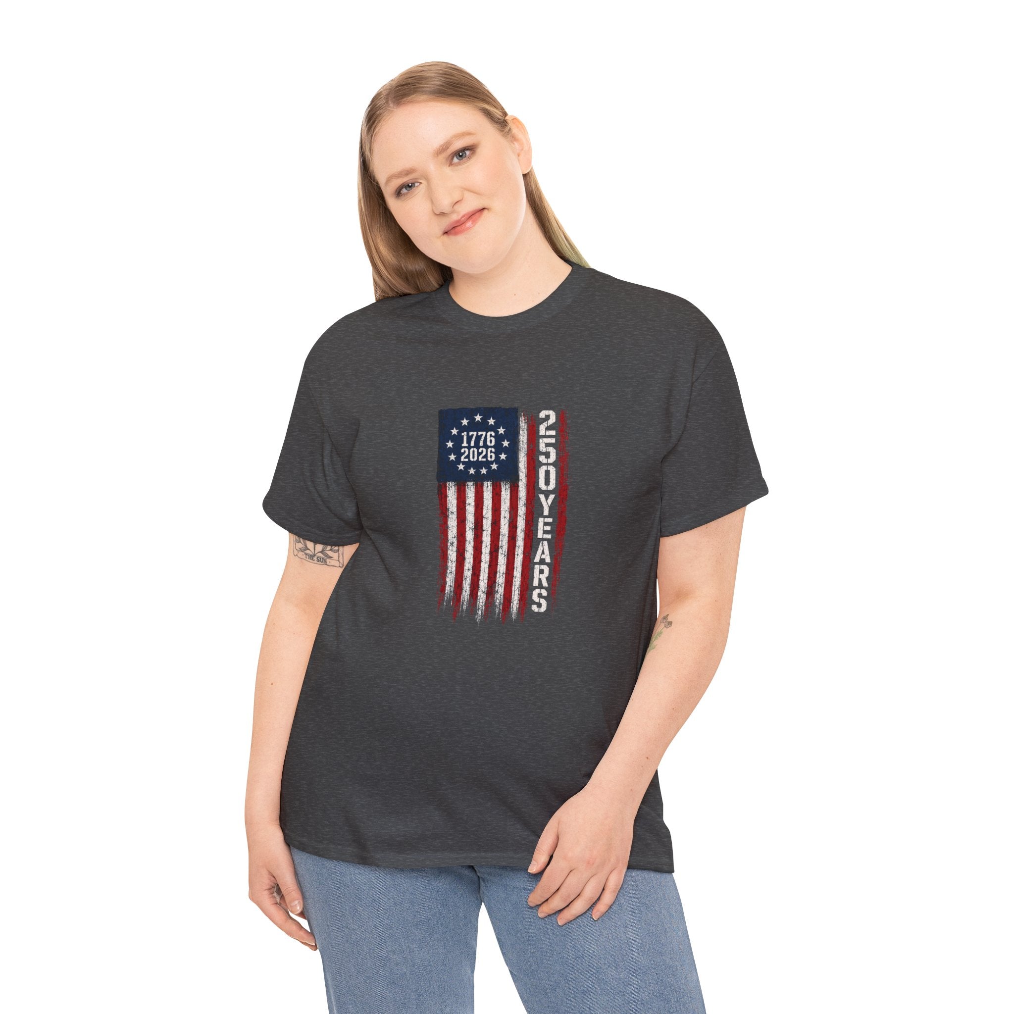 1776–2026 250 Years Flag T-Shirt — American Bicentennial Anniversary Tee