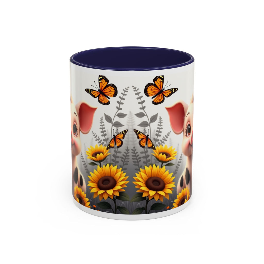 Cute Piglet, Sunflower & Monarch Butterflies Accent Coffee Mug