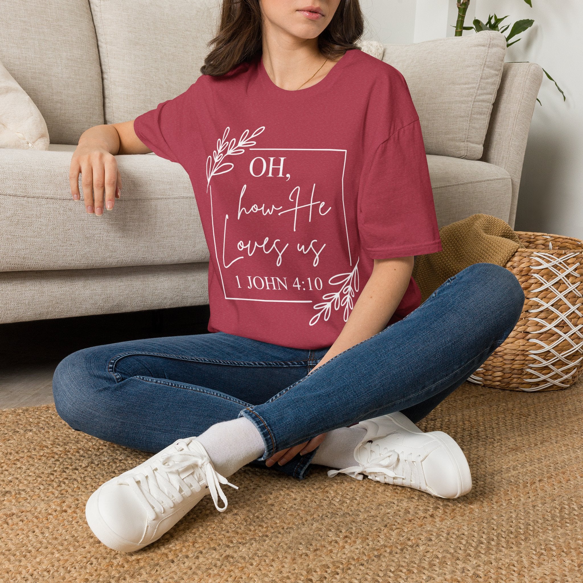 Oh How He Loves Us T-Shirt | 1 John 4:10 | Unisex Softstyle Christian T-shirt