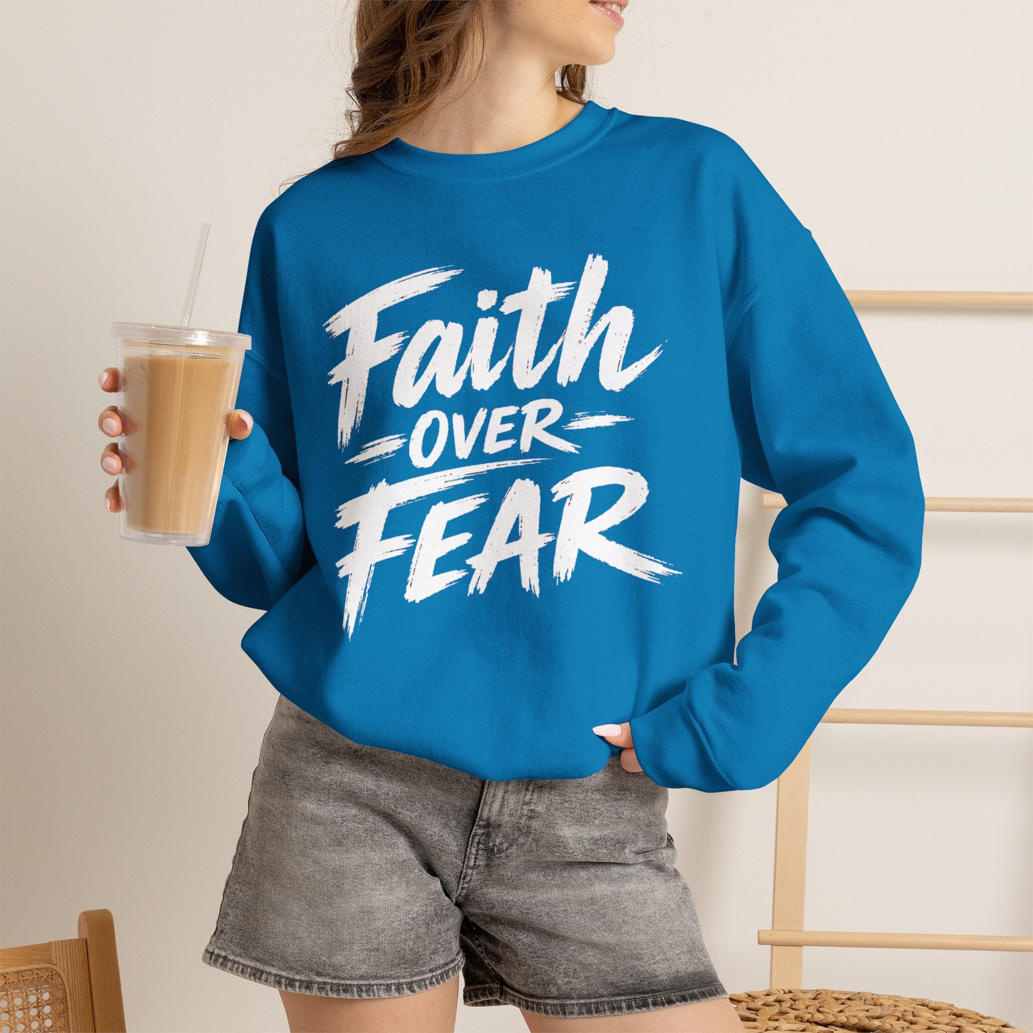 Faith Over Fear Sweatshirt | Inspirational Christian Typography Crewneck | Unisex sweatshirt