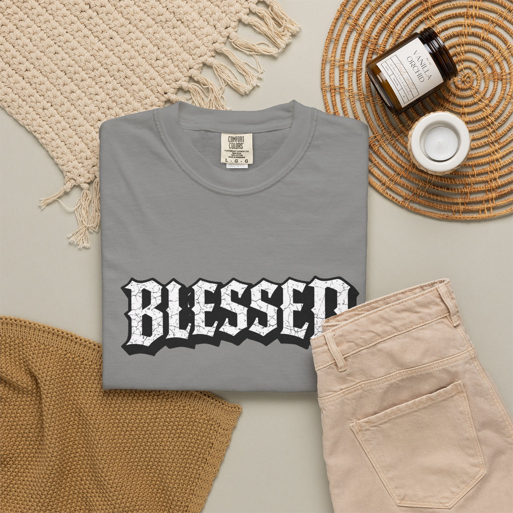 Blessed Script T-shirt | Garment-Dyed Casual Tee | Unisex T-shirt