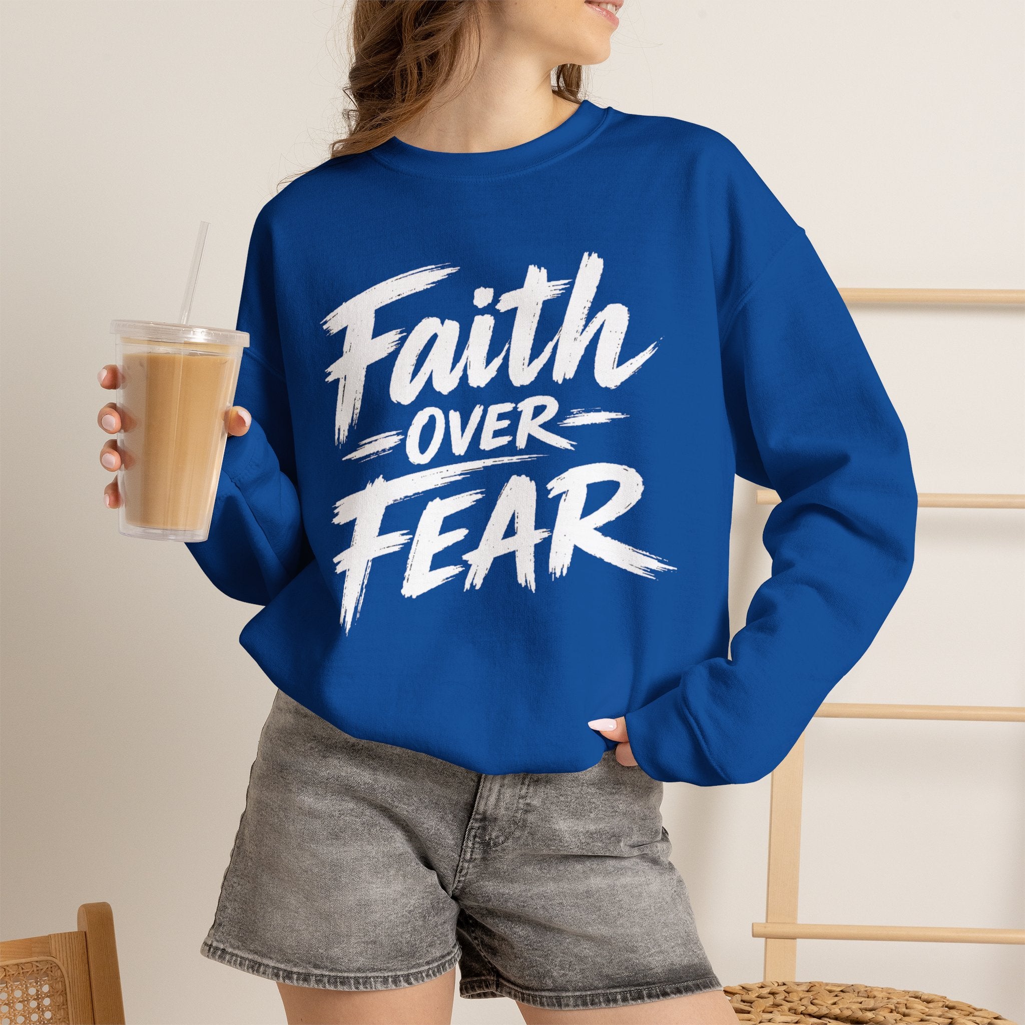 Faith Over Fear Sweatshirt | Inspirational Christian Typography Crewneck | Unisex sweatshirt