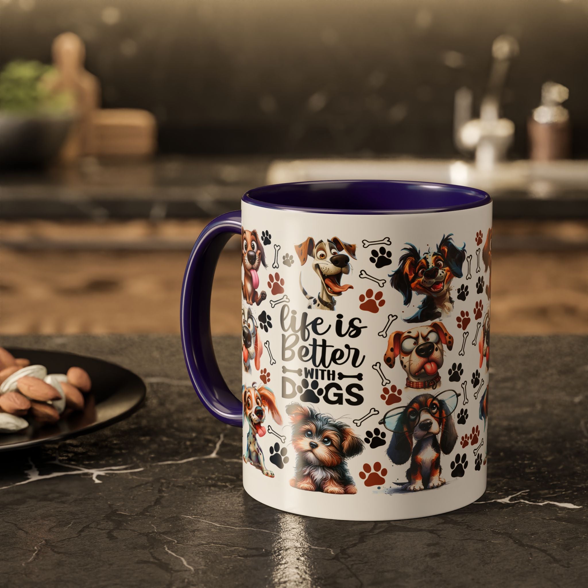 Dog Lover - "Life is Better with Dogs" Colourful Paw Print Ceramic Mug 11oz