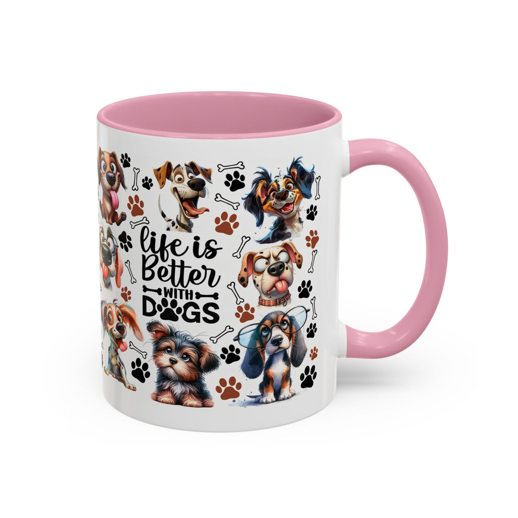 Dog Lover - "Life is Better with Dogs" Colourful Paw Print Ceramic Mug 11oz