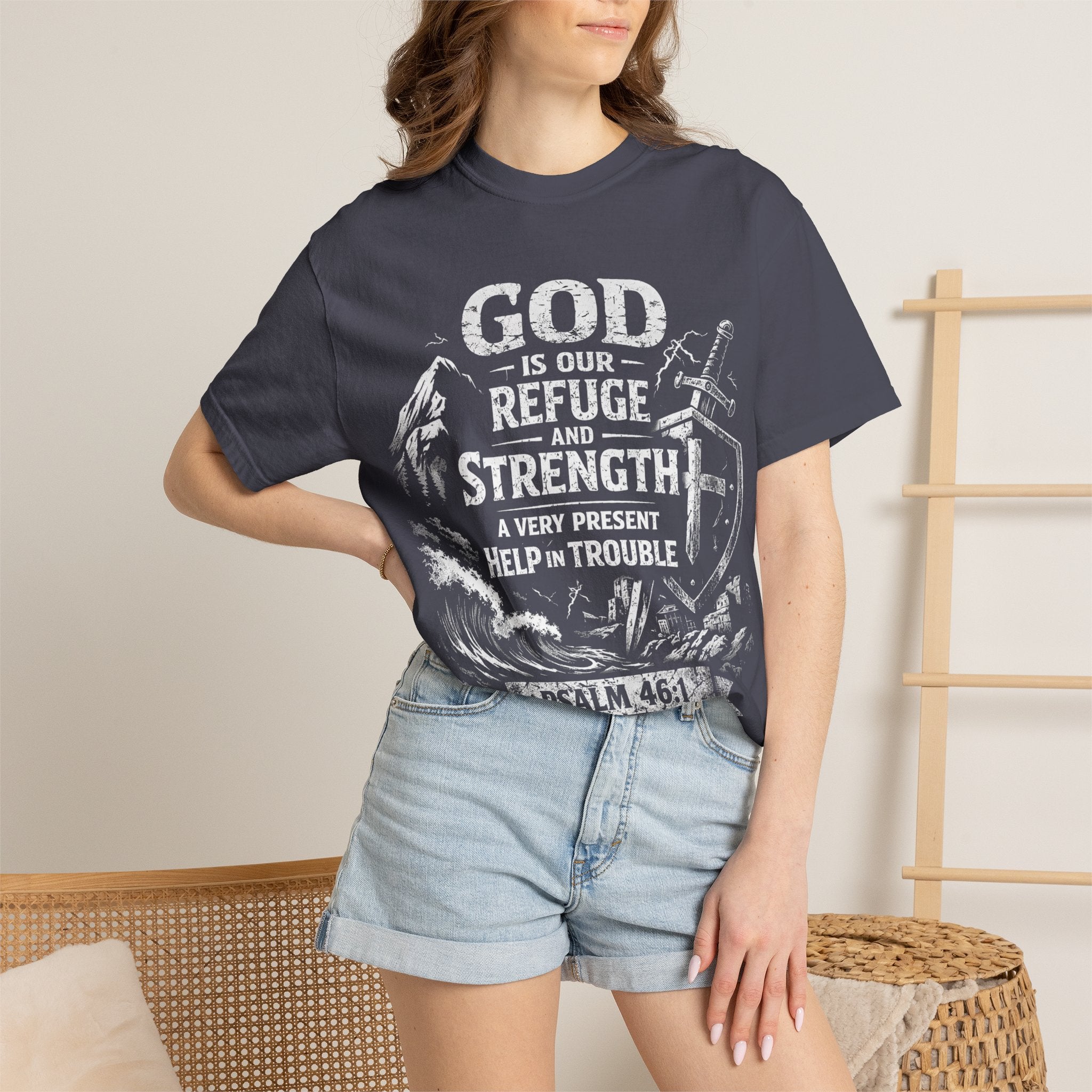 Christian T-Shirt Psalm 46:1 | God Is Our Refuge Shirt | Faith-Based Tee | Comfort Colors 1717 | Christian Gift | Unisex Tee | Women | Men