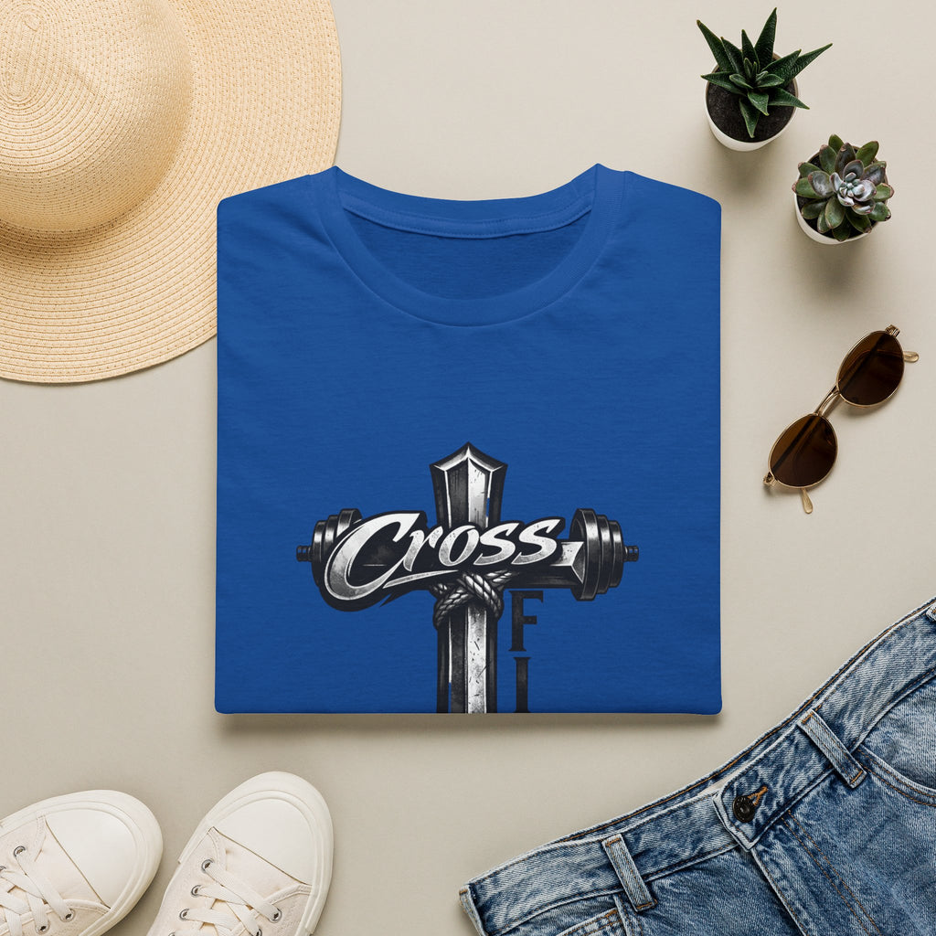 CrossFit Cross with Barbell T-Shirt | Hebrews 12:1 Fitness Faith Tee | Unisex Tee