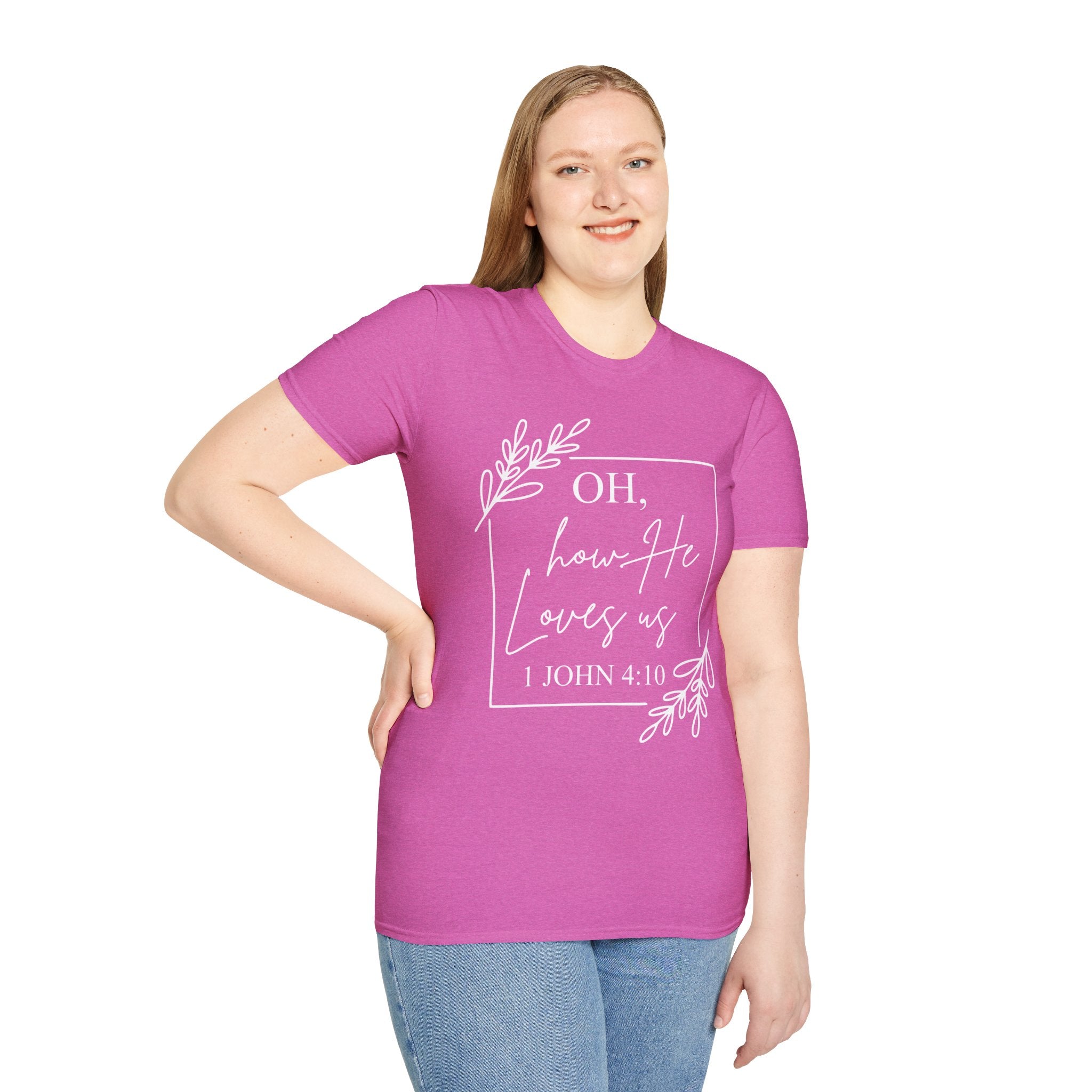 Oh How He Loves Us T-Shirt | 1 John 4:10 | Unisex Softstyle Christian T-shirt