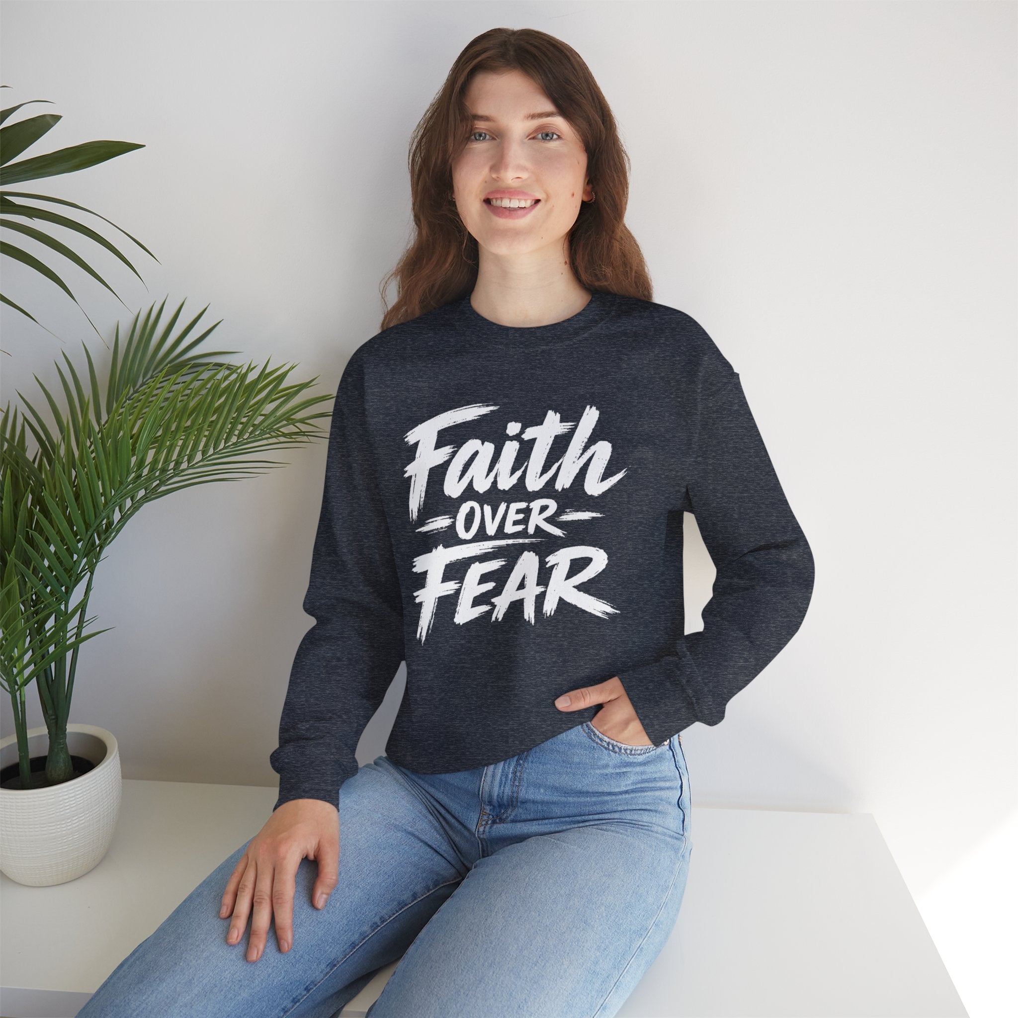 Faith Over Fear Sweatshirt | Inspirational Christian Typography Crewneck | Unisex sweatshirt