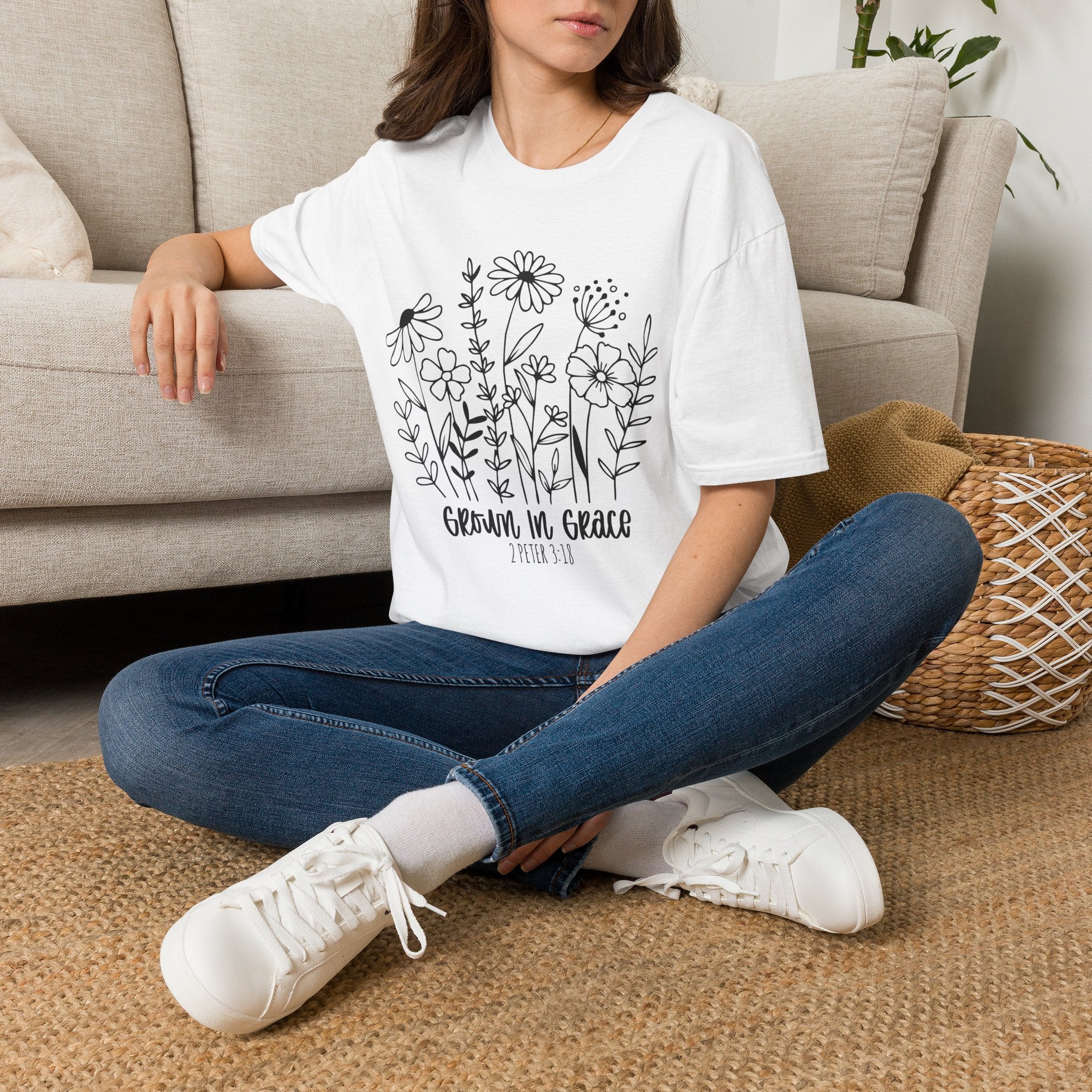 'Growing in Grace' Hand-Drawn Wildflower Tee