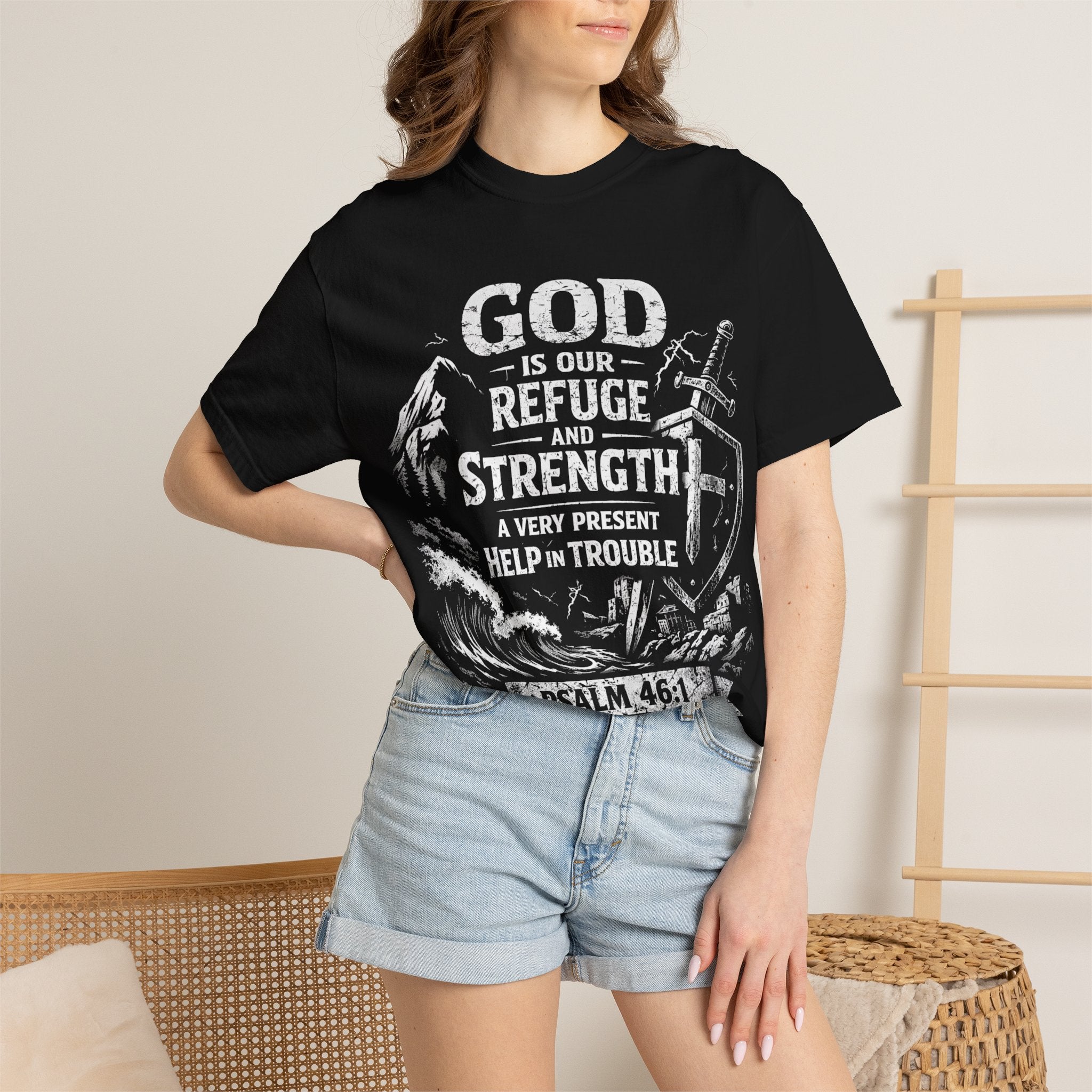 Christian T-Shirt Psalm 46:1 | God Is Our Refuge Shirt | Faith-Based Tee | Comfort Colors 1717 | Christian Gift | Unisex Tee | Women | Men