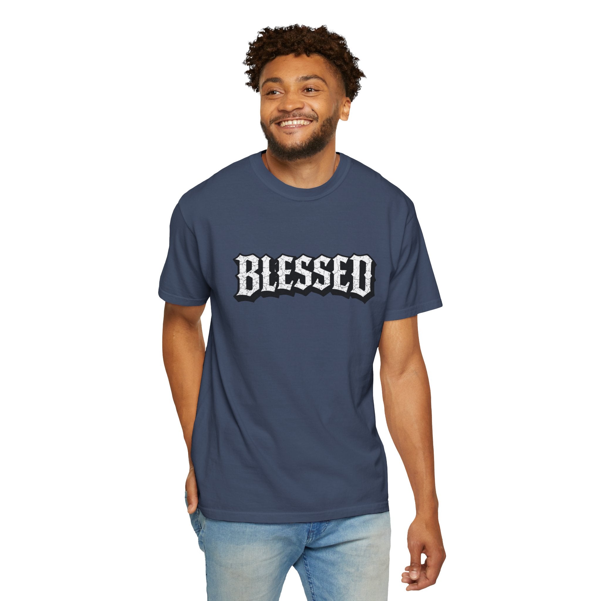 Blessed Script T-shirt | Garment-Dyed Casual Tee | Unisex T-shirt