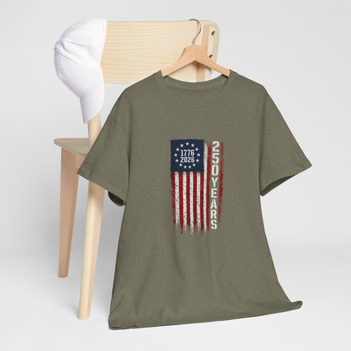 1776–2026 250 Years Flag T-Shirt — American Bicentennial Anniversary Tee