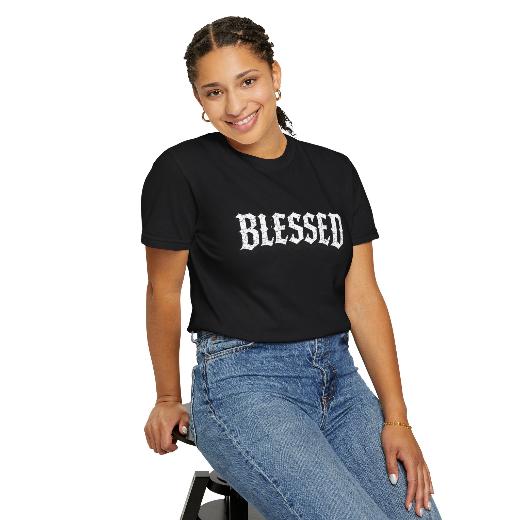 Blessed Script T-shirt | Garment-Dyed Casual Tee | Unisex T-shirt