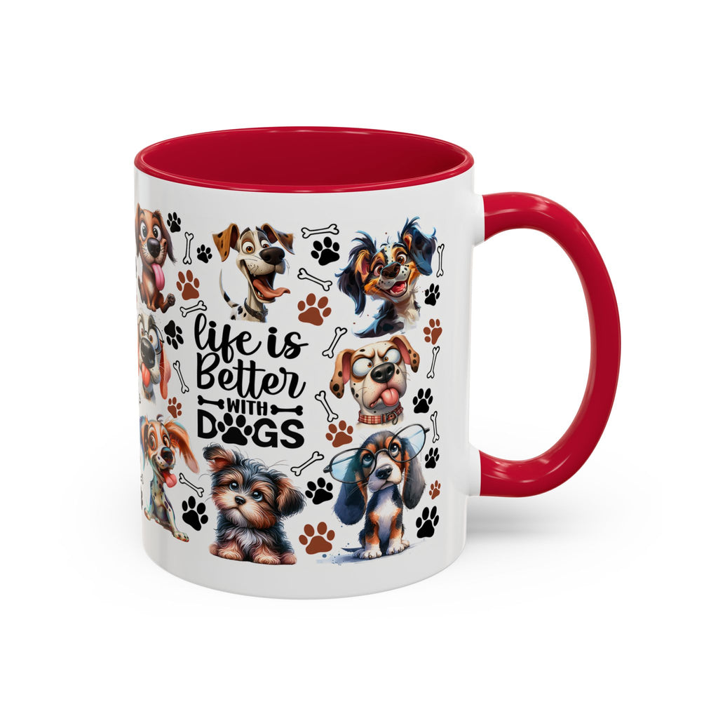 Dog Lover - "Life is Better with Dogs" Colourful Paw Print Ceramic Mug 11oz
