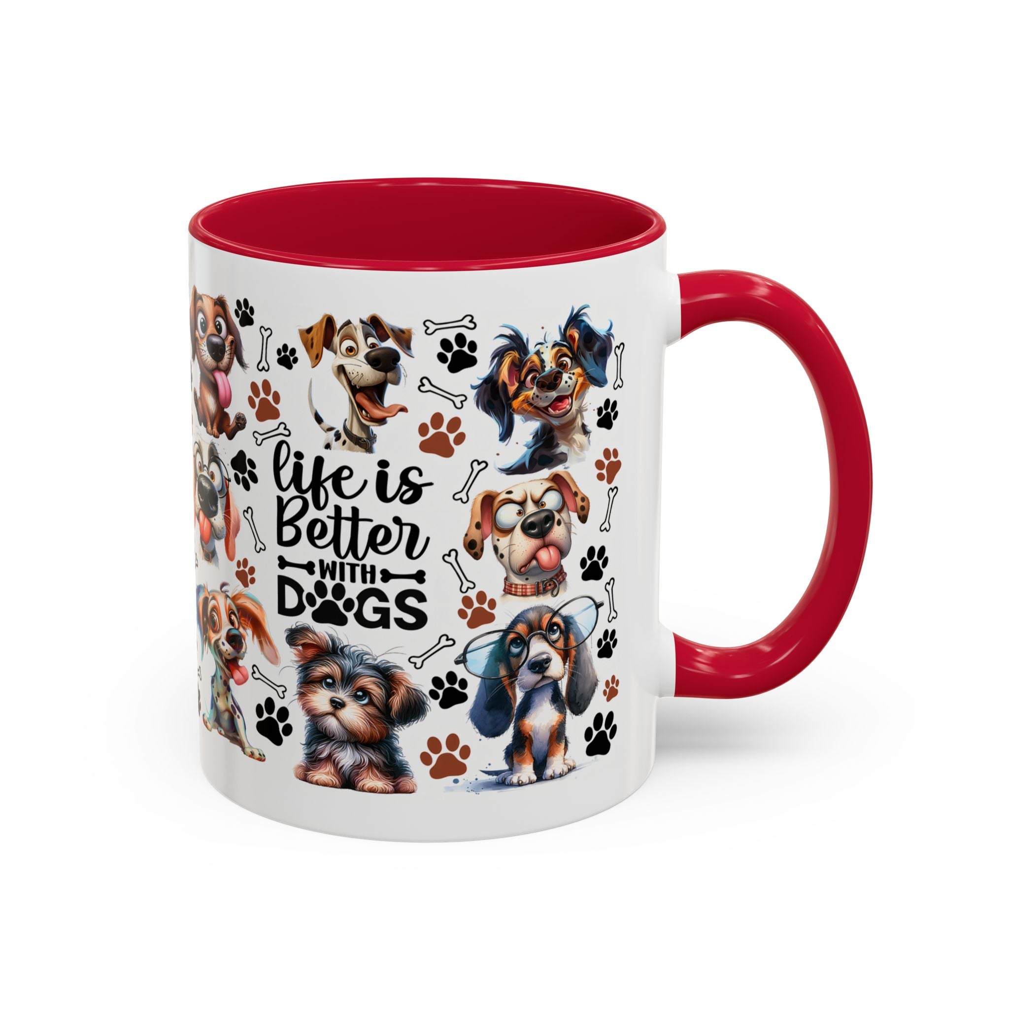Dog Lover - "Life is Better with Dogs" Colourful Paw Print Ceramic Mug 11oz