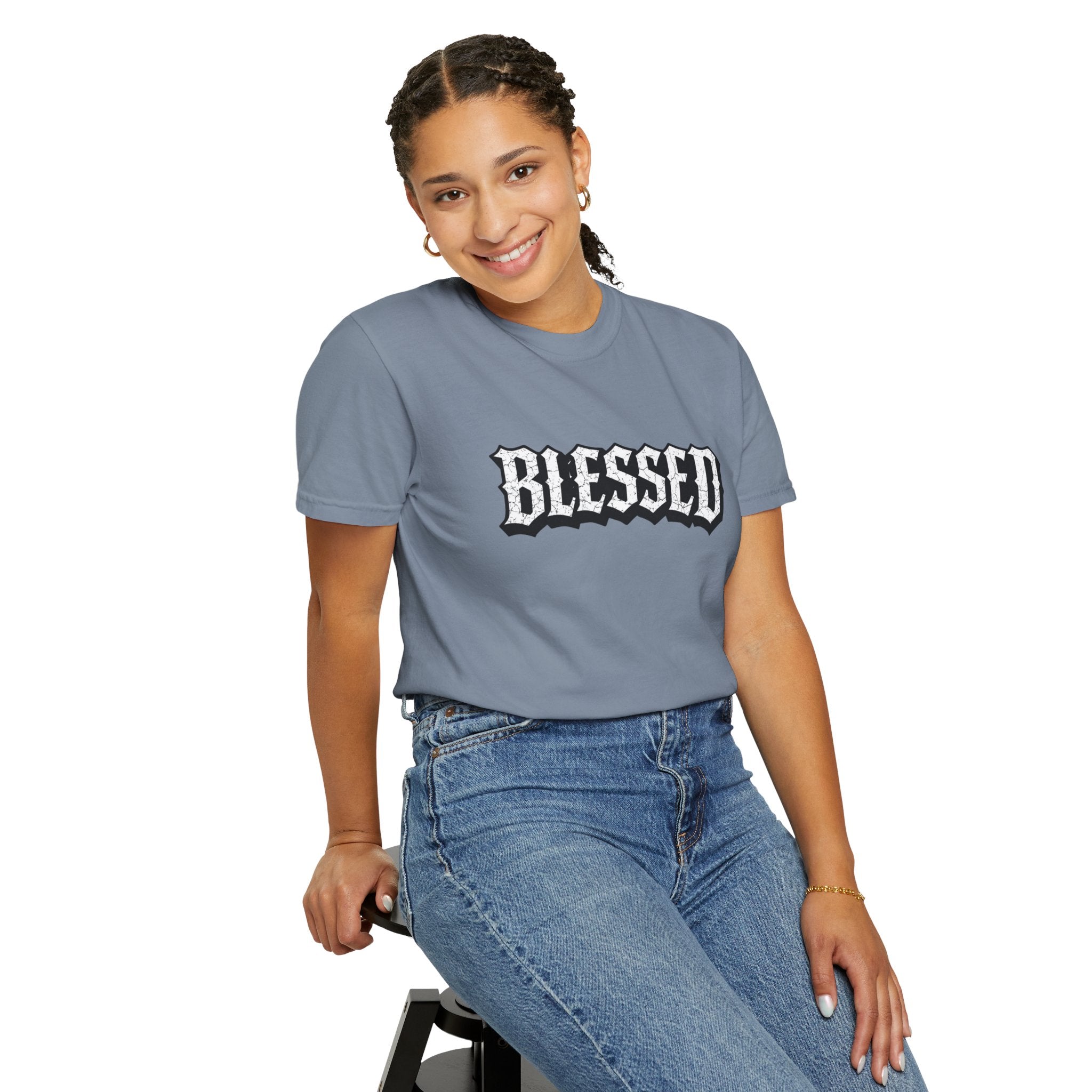 Blessed Script T-shirt | Garment-Dyed Casual Tee | Unisex T-shirt