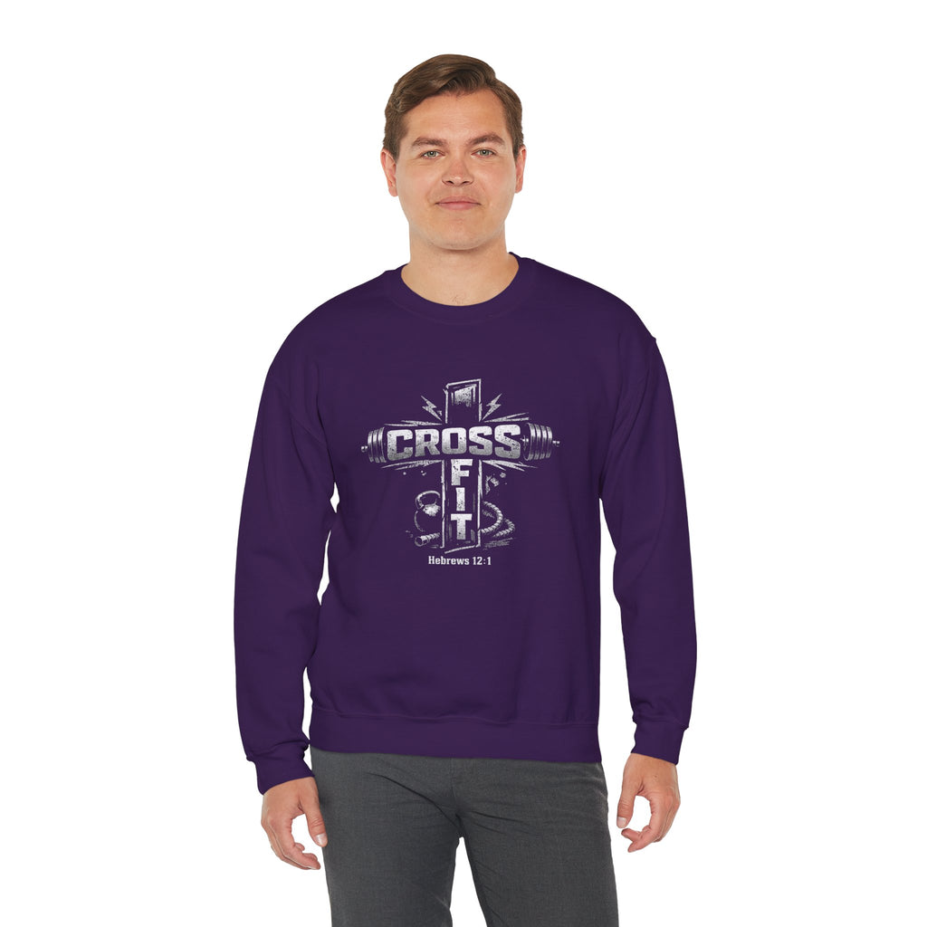 CrossFit Cross Graphic Sweatshirt | Barbell, Kettlebell, Bible Verse