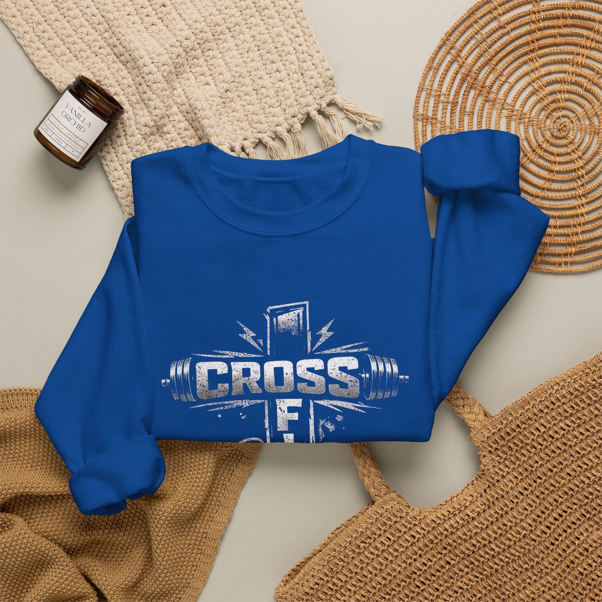 CrossFit Cross Graphic Sweatshirt | Barbell, Kettlebell, Bible Verse