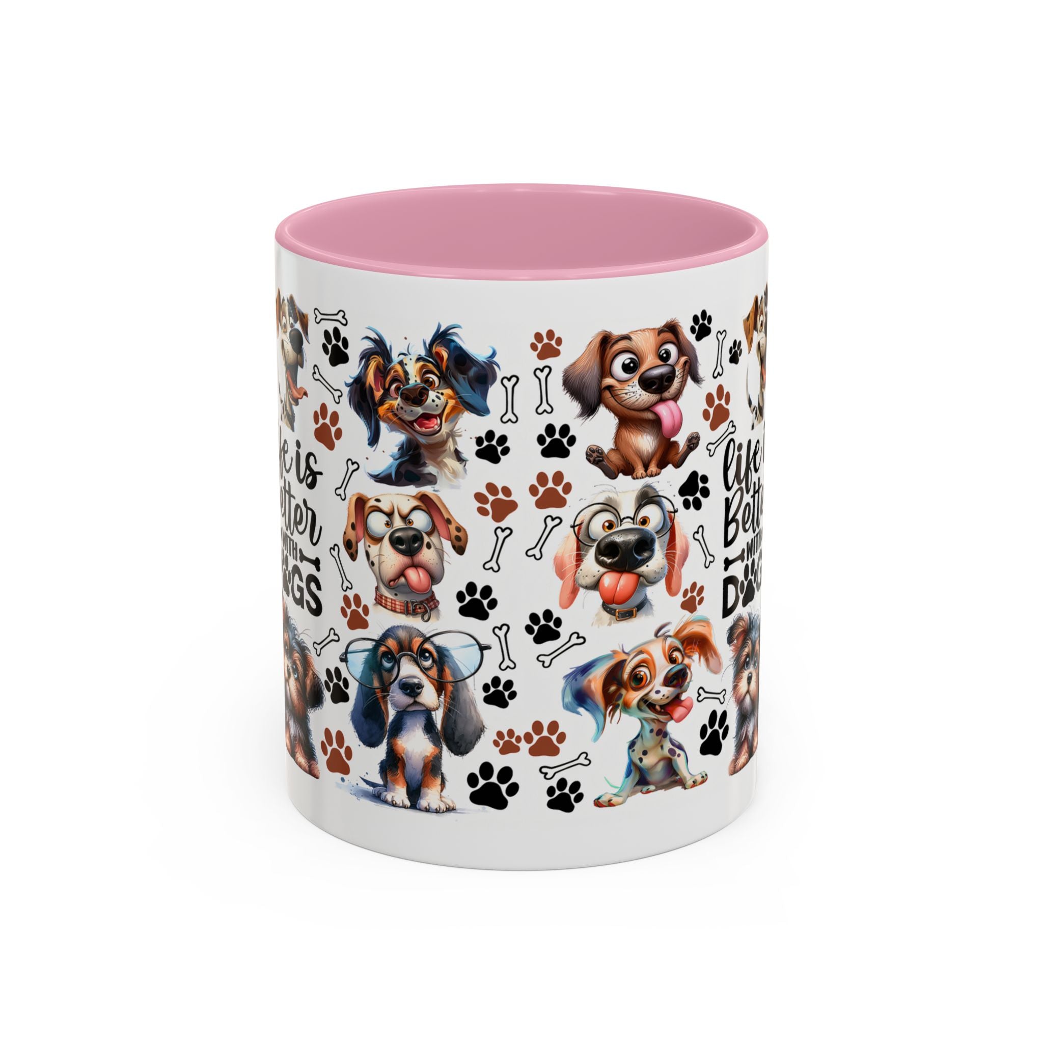 Dog Lover - "Life is Better with Dogs" Colourful Paw Print Ceramic Mug 11oz