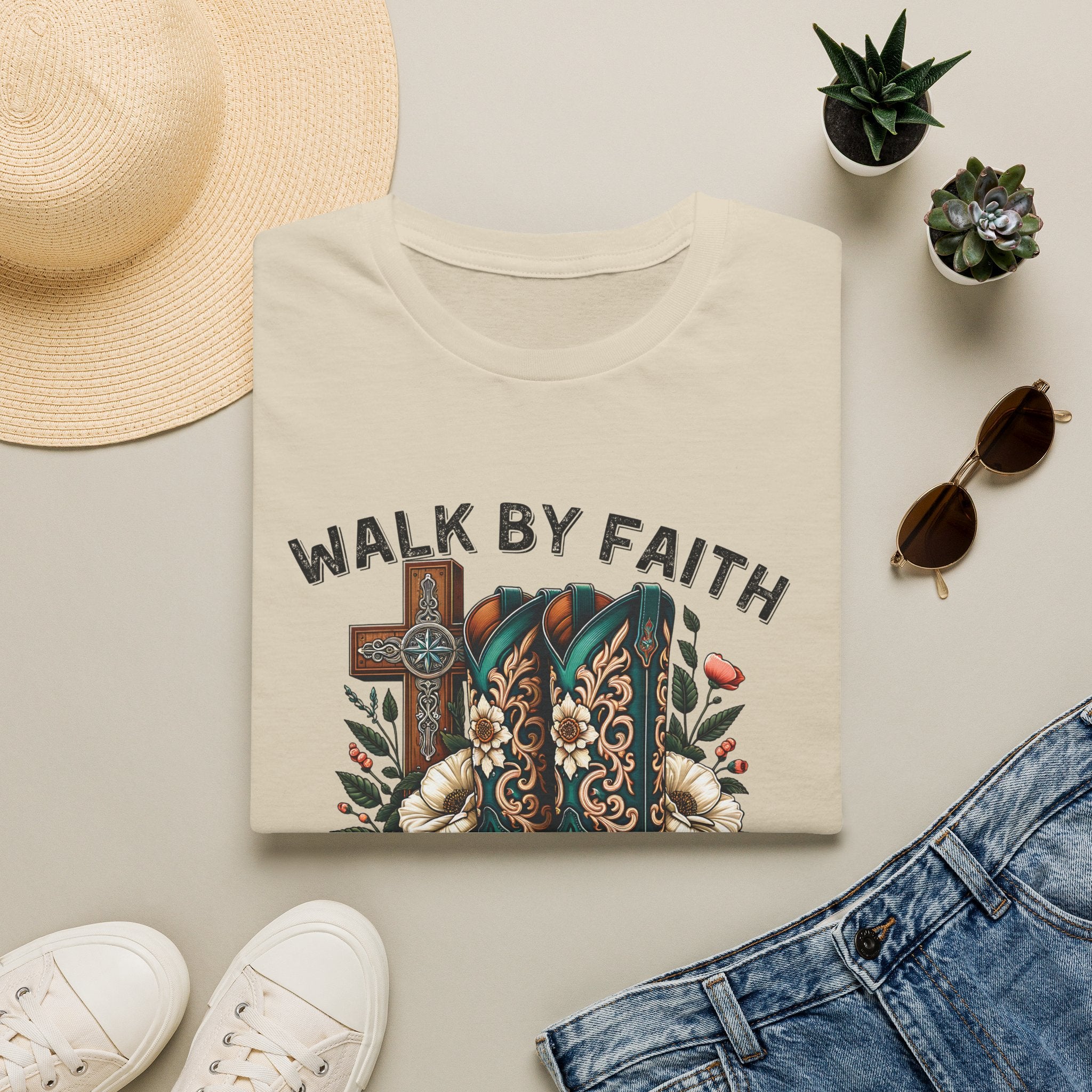 Walk By Faith Cowboy Boots T-Shirt — 'Walk By Faith' Christian Western Tee