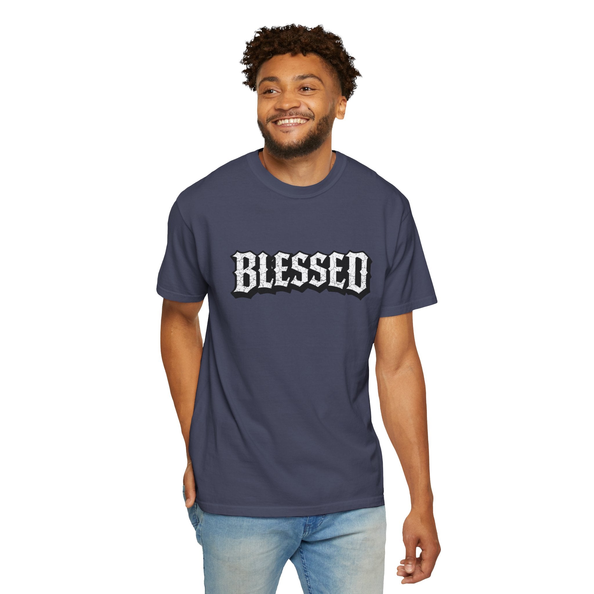 Blessed Script T-shirt | Garment-Dyed Casual Tee | Unisex T-shirt