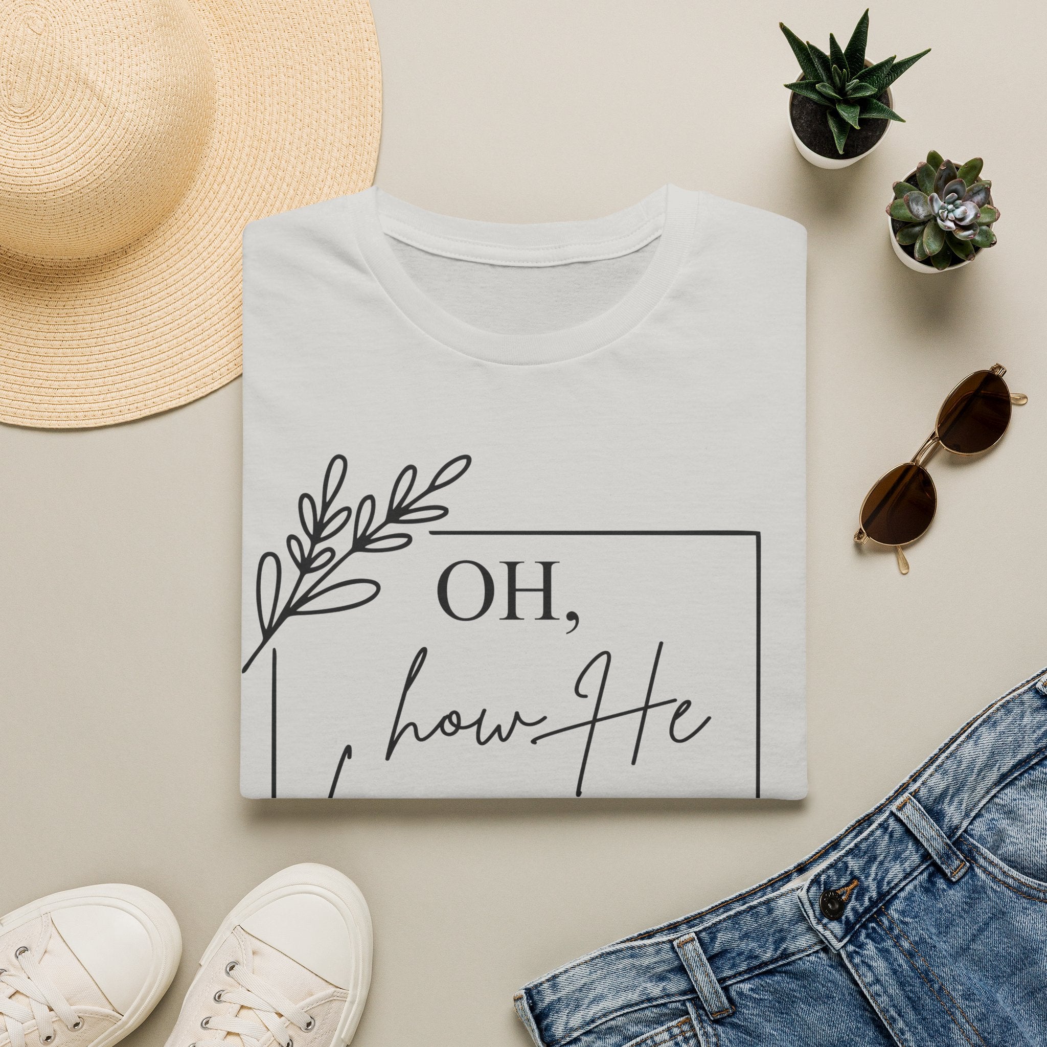 Oh How He Loves Us 1 John 4:10 T-Shirt | Christian Scripture Tee