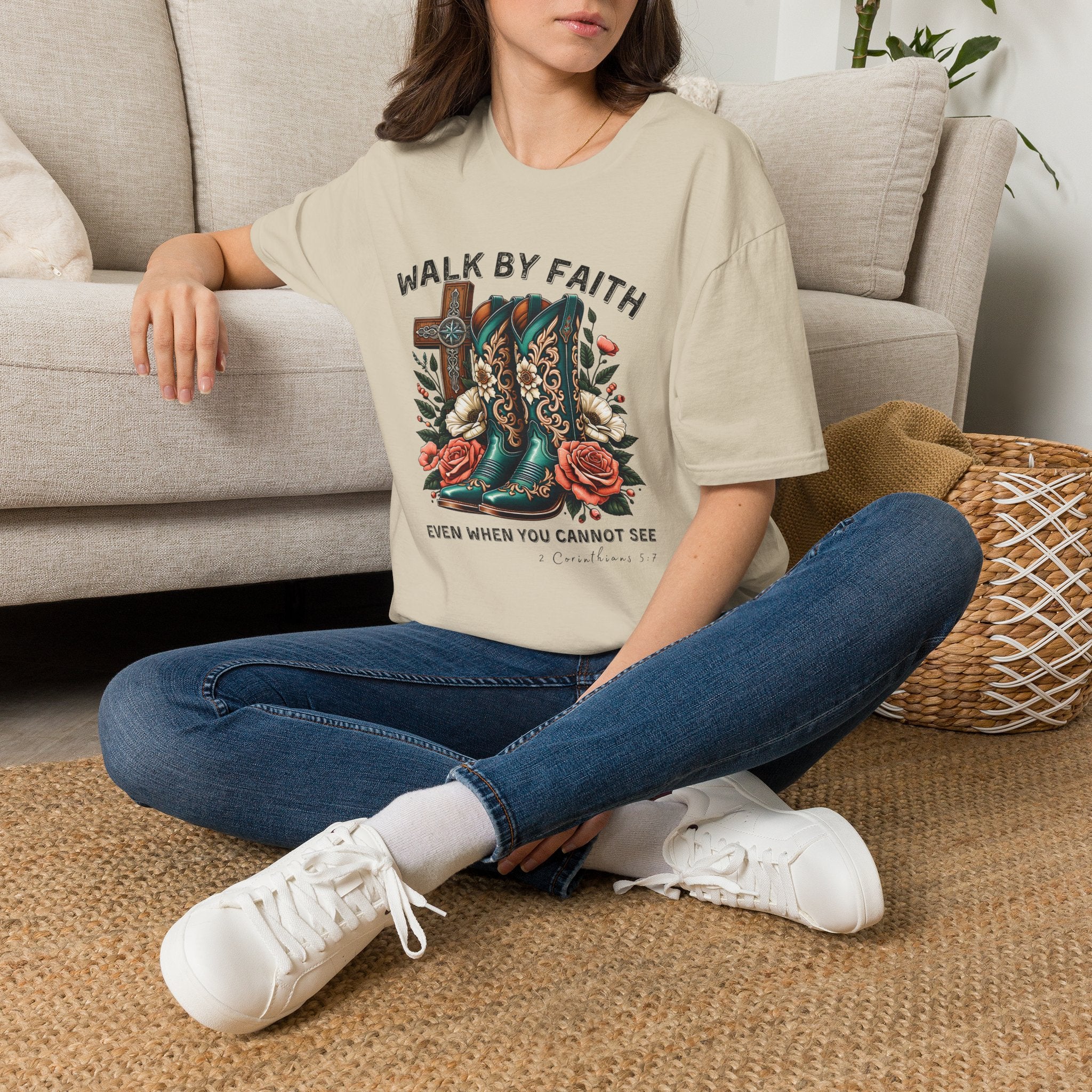 Walk By Faith Cowboy Boots T-Shirt — 'Walk By Faith' Christian Western Tee