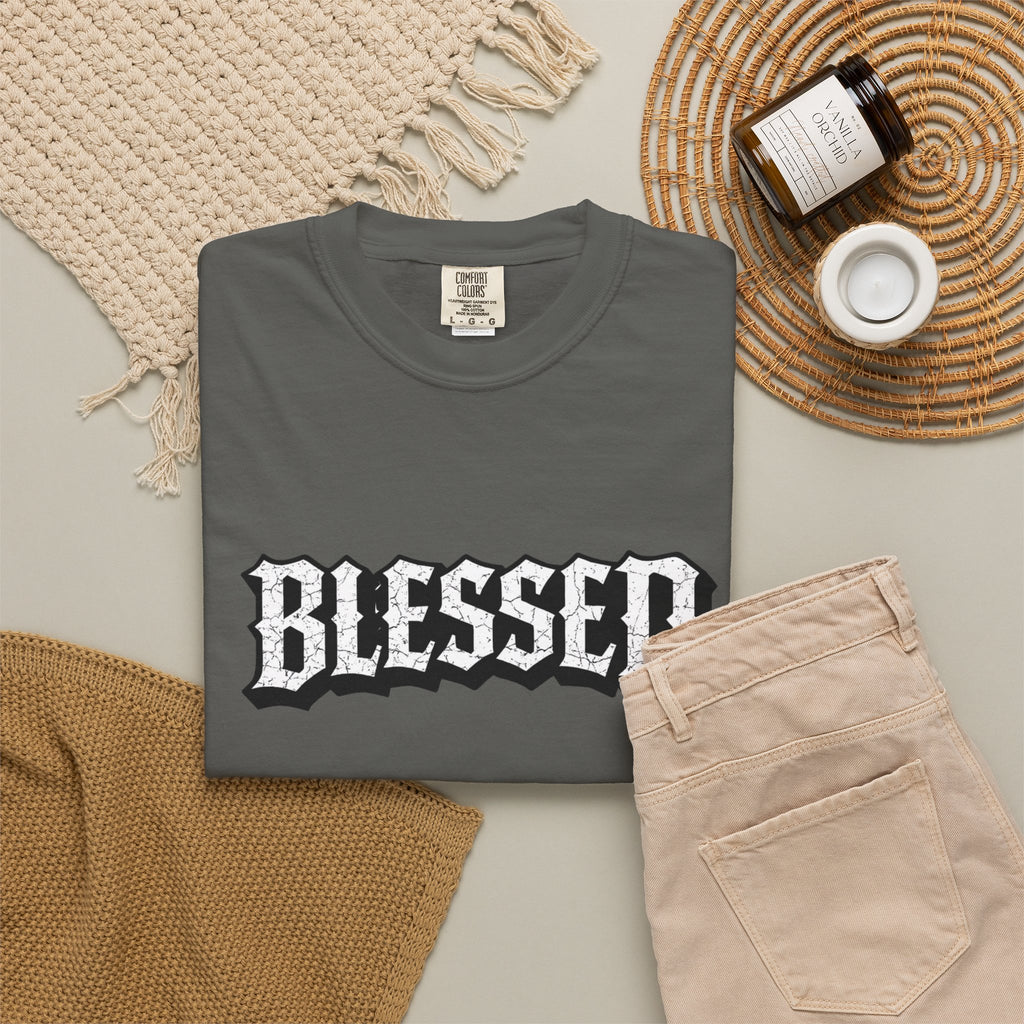 Blessed Script T-shirt | Garment-Dyed Casual Tee | Unisex T-shirt