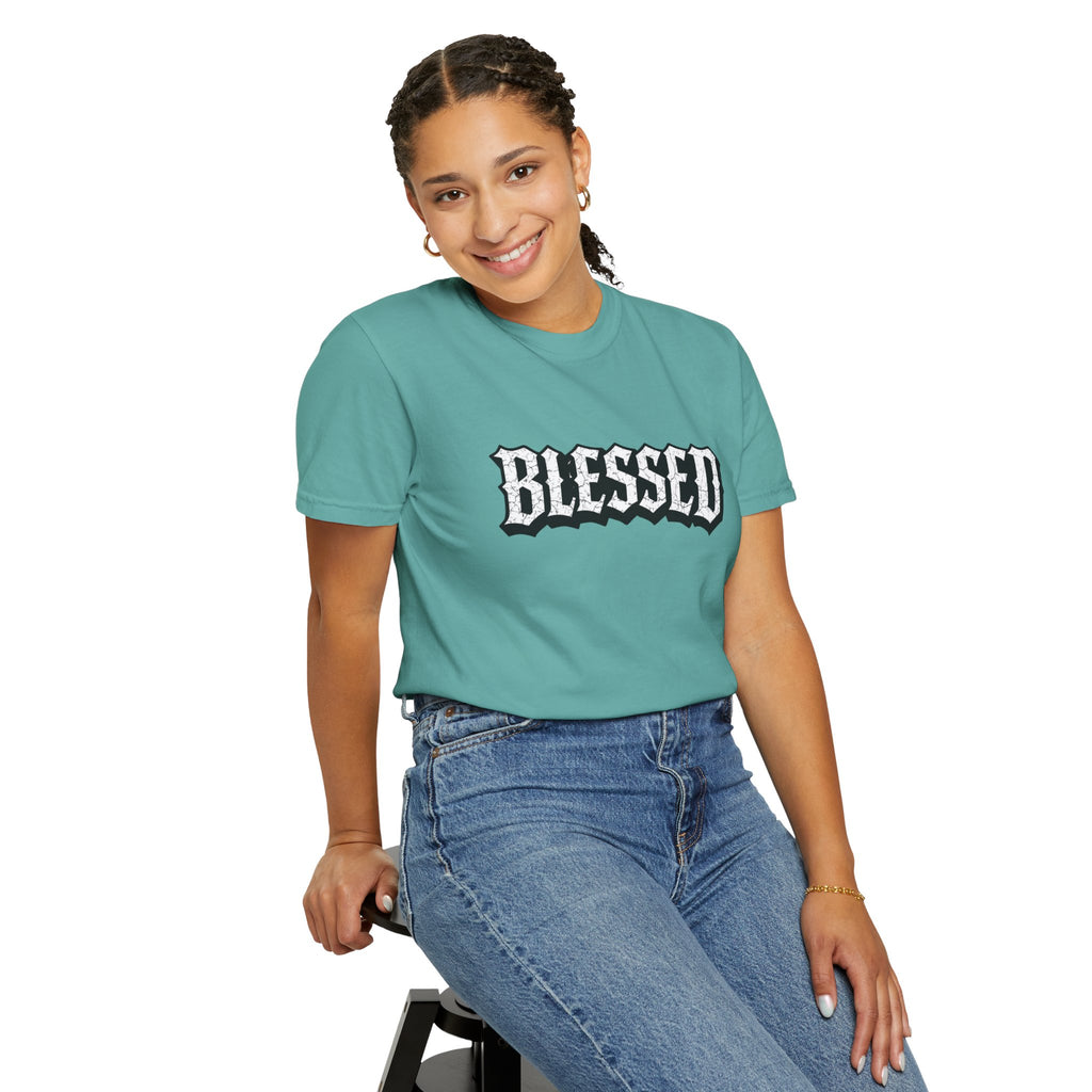 Blessed Script T-shirt | Garment-Dyed Casual Tee | Unisex T-shirt