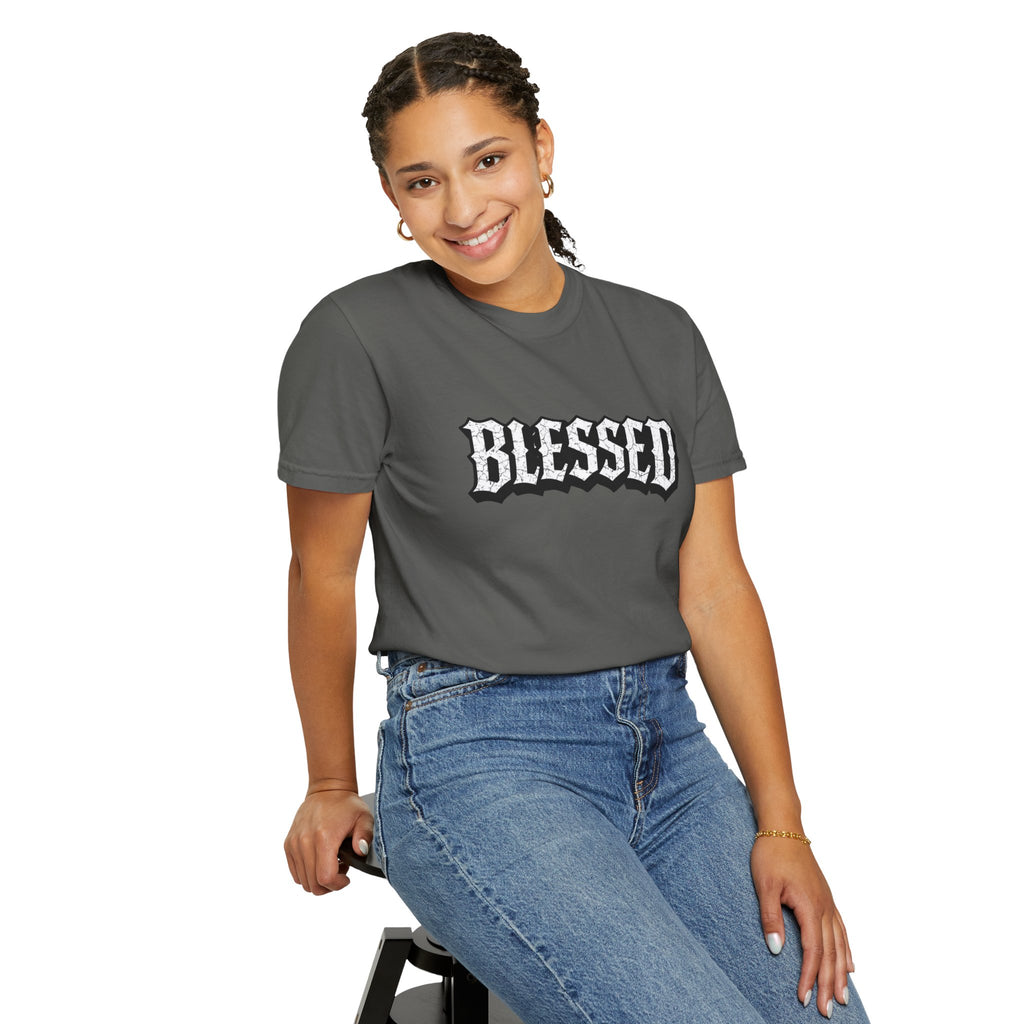 Blessed Script T-shirt | Garment-Dyed Casual Tee | Unisex T-shirt