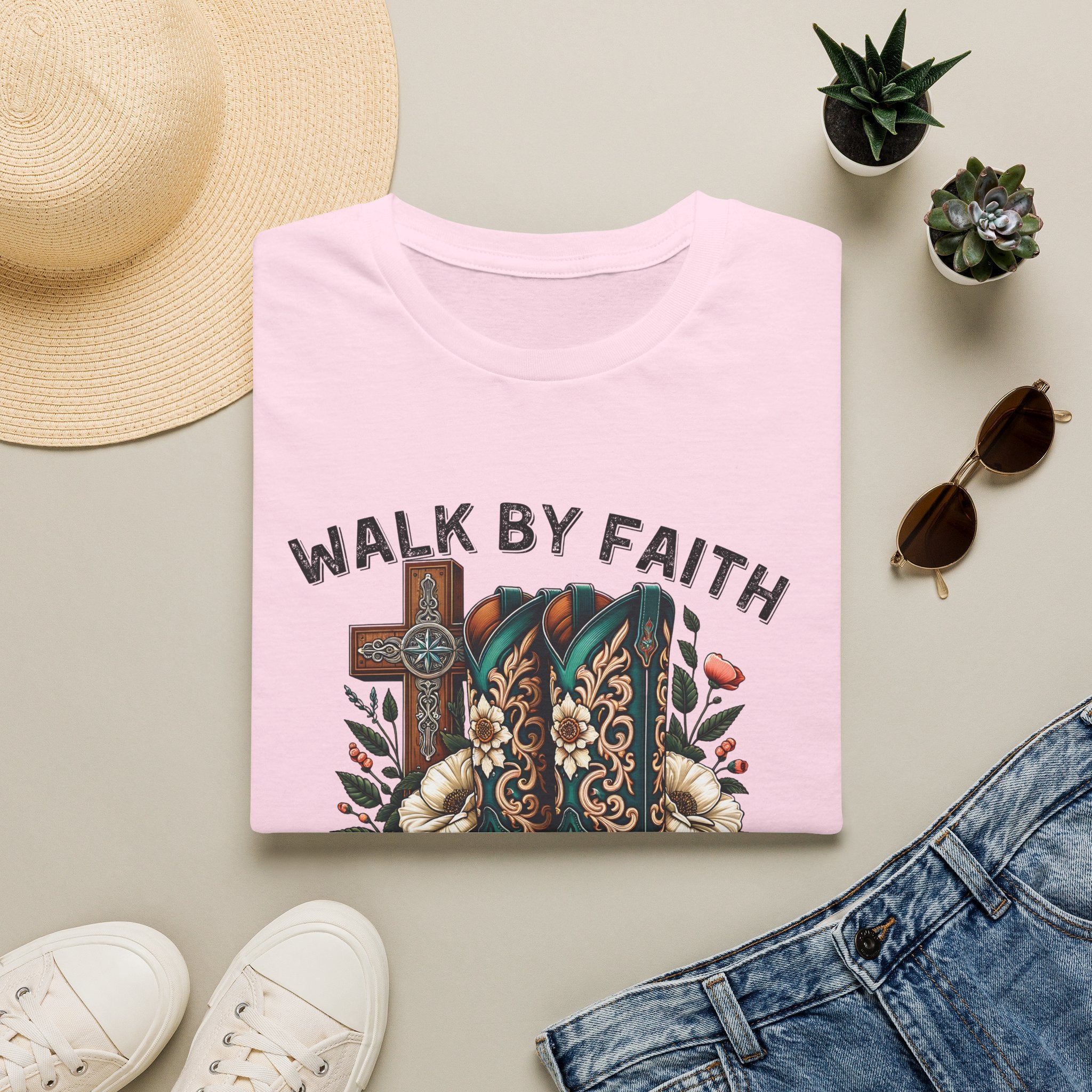 Walk By Faith Cowboy Boots T-Shirt — 'Walk By Faith' Christian Western Tee