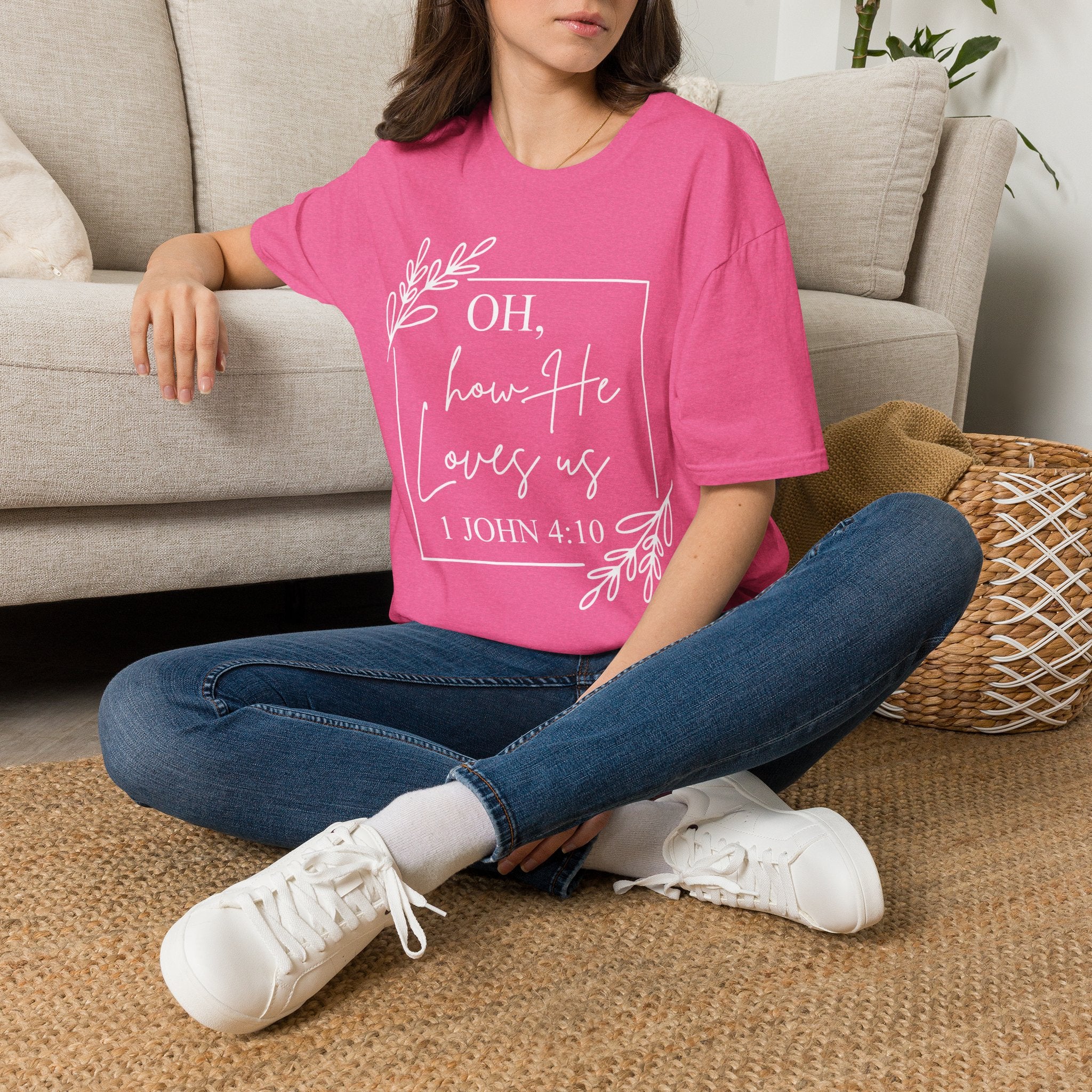 Oh How He Loves Us T-Shirt | 1 John 4:10 | Unisex Softstyle Christian T-shirt