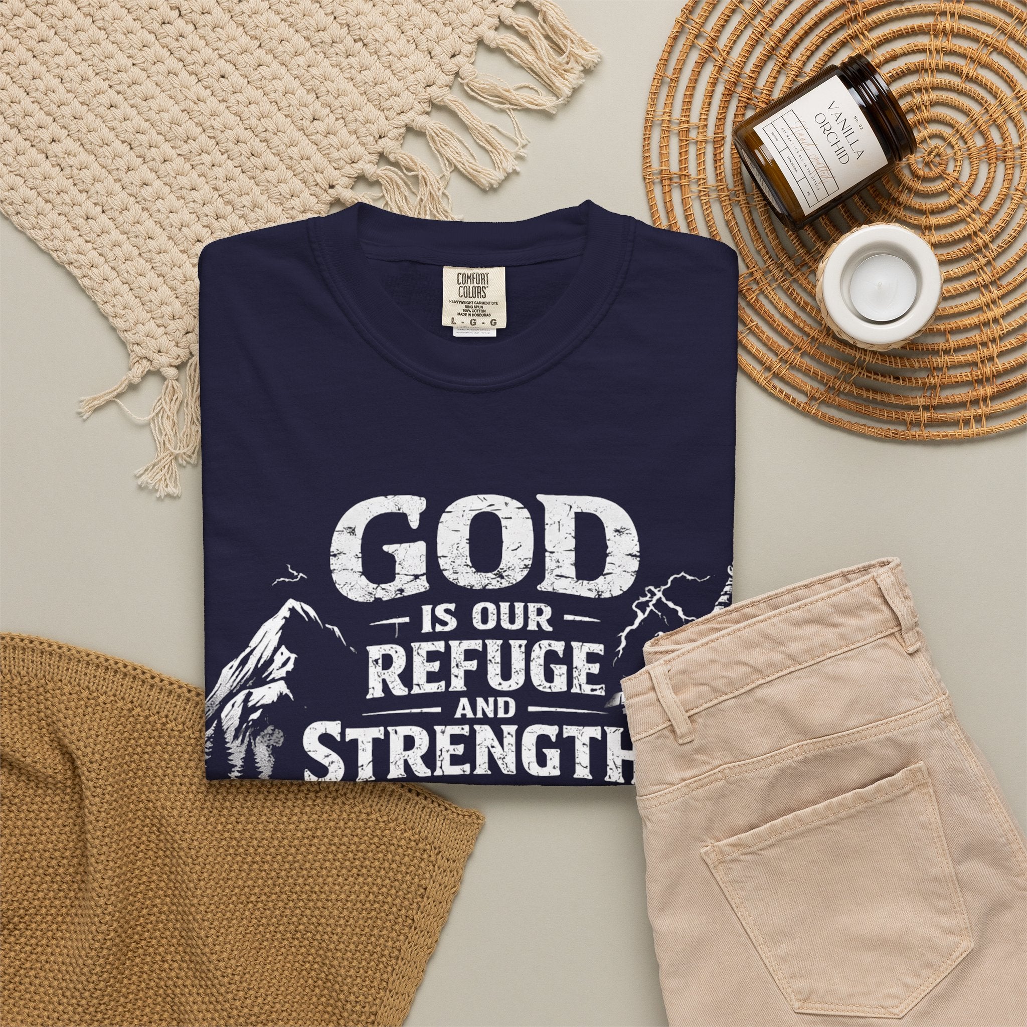 Christian T-Shirt Psalm 46:1 | God Is Our Refuge Shirt | Faith-Based Tee | Comfort Colors 1717 | Christian Gift | Unisex Tee | Women | Men