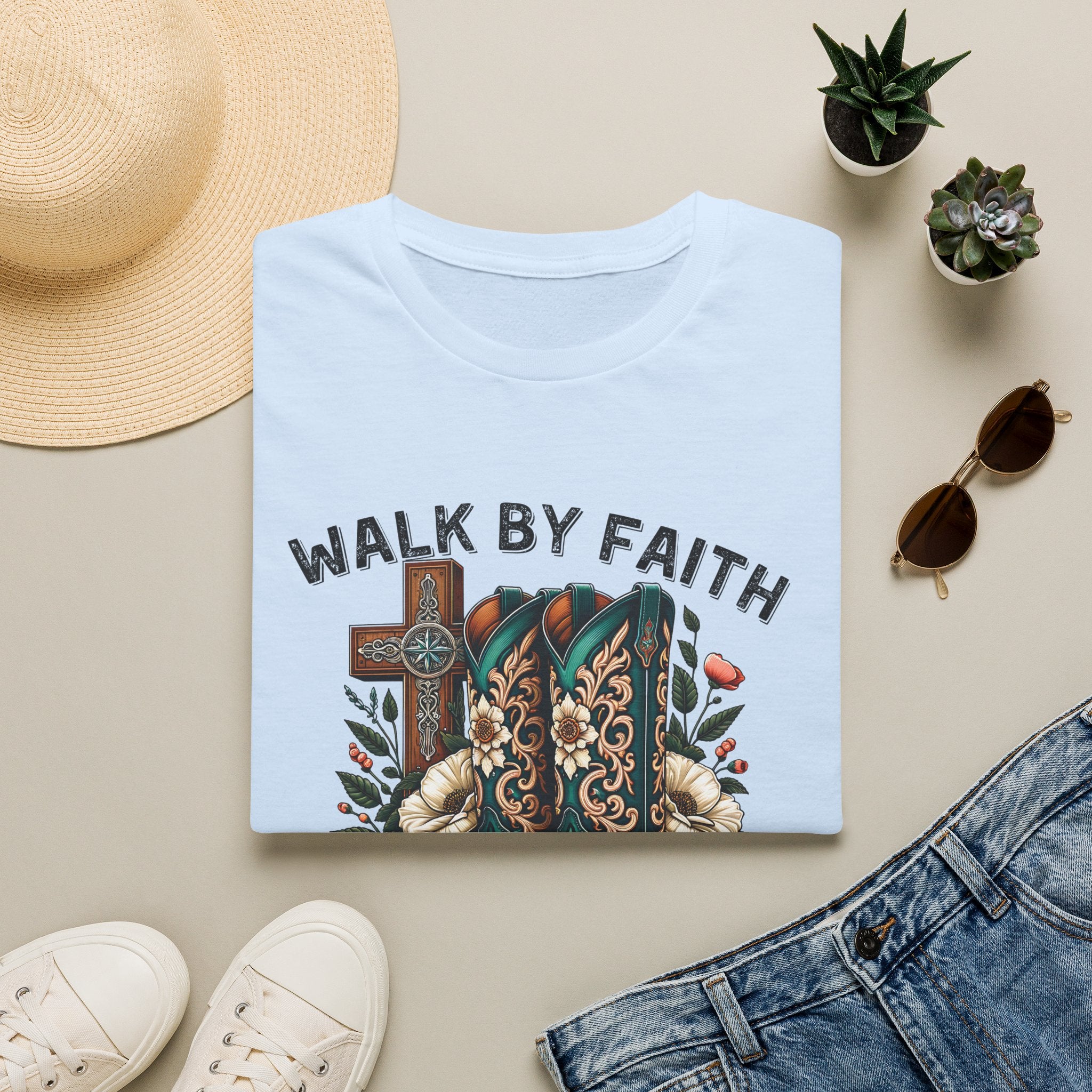 Walk By Faith Cowboy Boots T-Shirt — 'Walk By Faith' Christian Western Tee